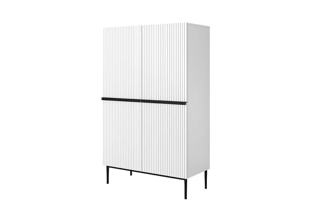 Vysoká komoda Nicole 100 cm – biely mat / čierna Komoda wysoka Nicole z metalowymi uchwytami i nogami 100 cm - biały mat / czarne nóżki