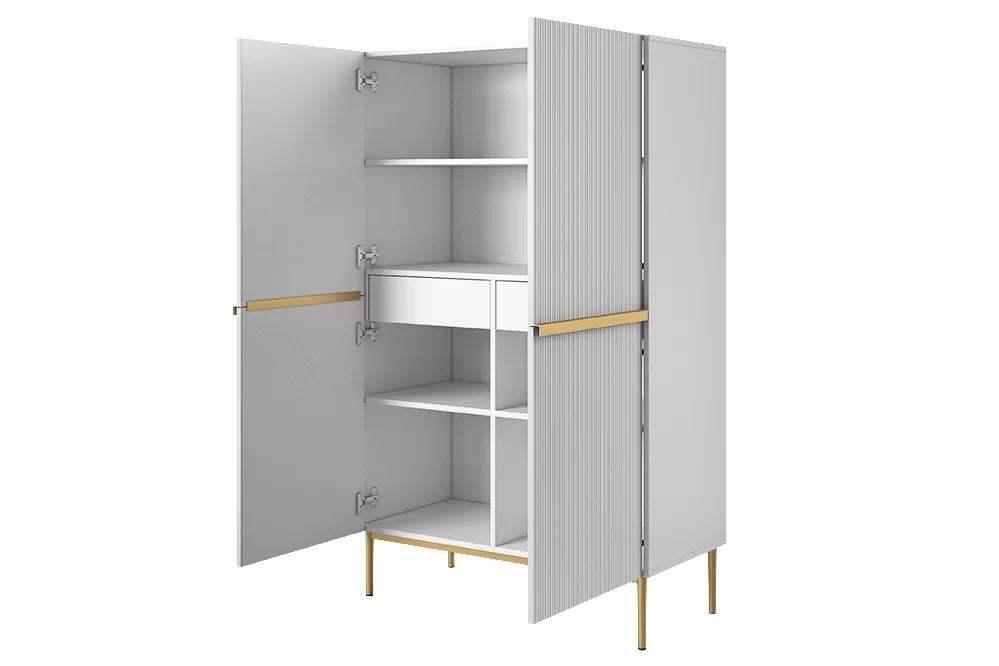 Vysoká komoda Nicole 100 cm - biely mat / zlatá Komoda Nicole z metalowymi uchwytami i nogami 100 cm - biely mat / zlote nozki