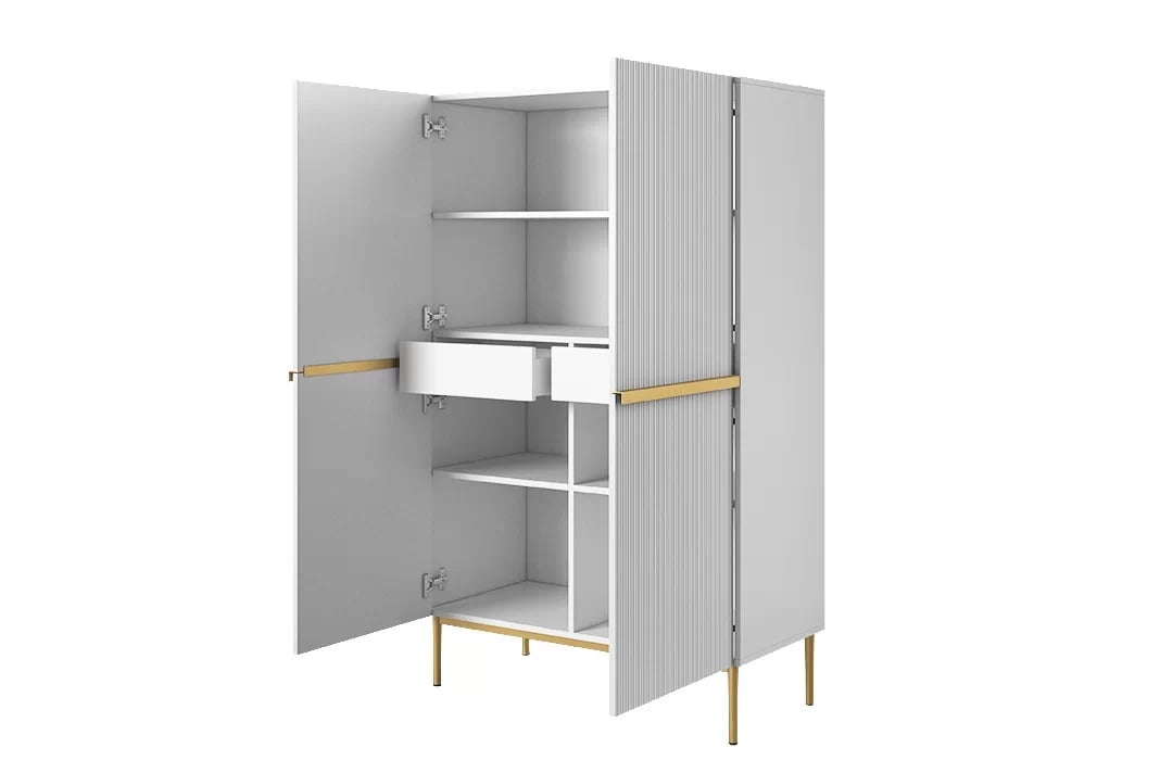 Vysoká komoda Nicole 100 cm - biely mat / zlatá Komoda Nicole z metalowymi uchwytami i nogami 100 cm - biely mat / zlote nozki