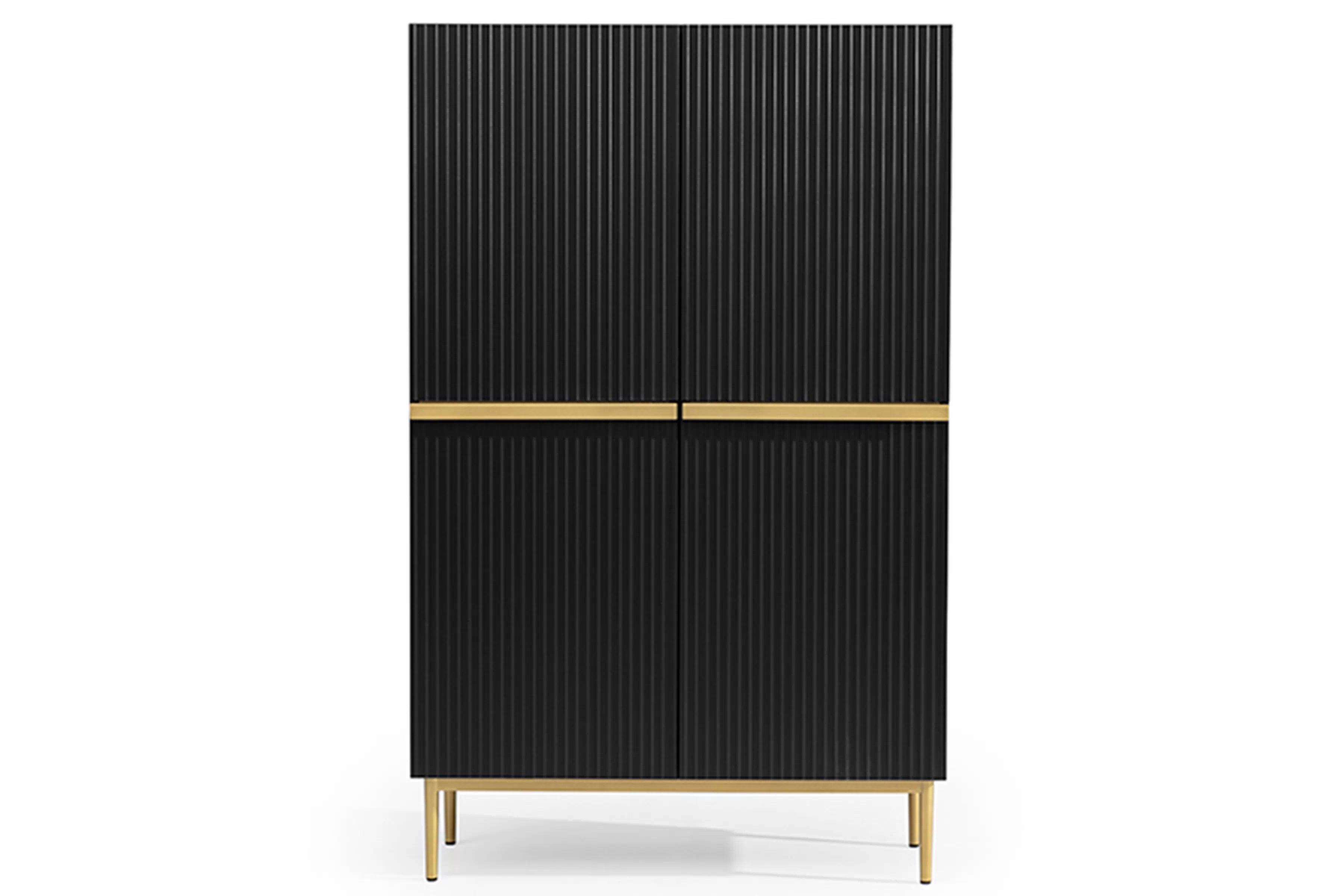 Vysoká komoda Nicole 100 cm - černý mat / zlaté nožky Kredenc Nicole z metalowymi uchwytami i nogami 100 cm - černá mat / zlote nozki