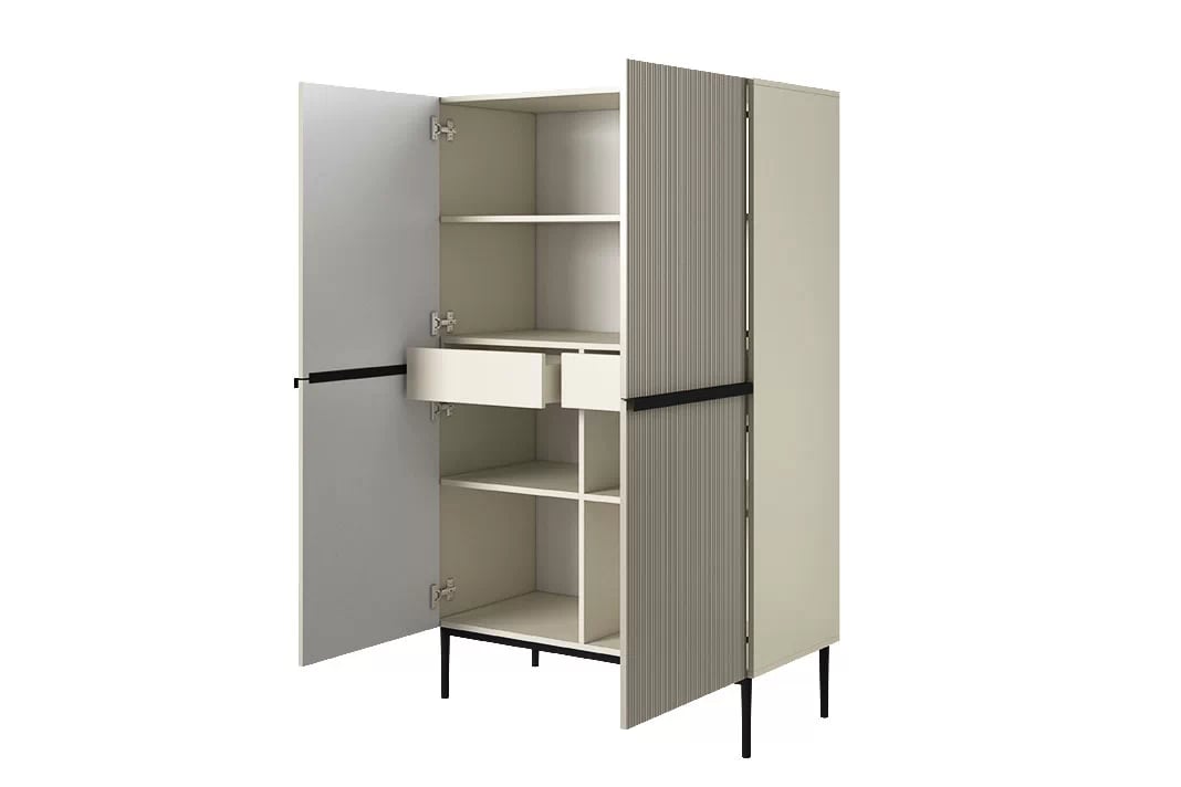 Vysoká komoda Nicole 100 cm – kašmírová / čierna Komoda Nicole z metalowymi uchwytami i nogami 100 cm - kašmír / čierny nozki