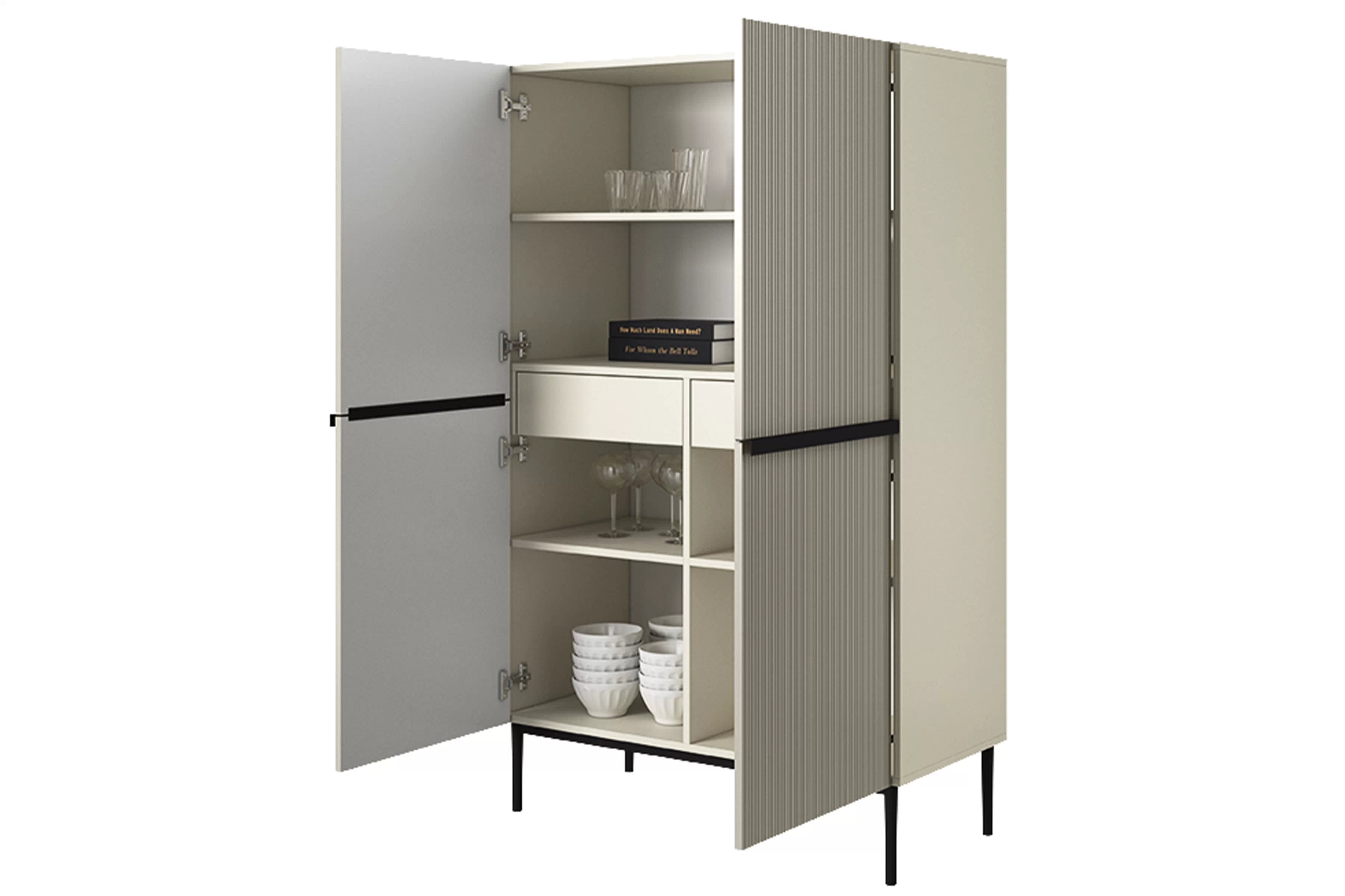 Vysoká komoda Nicole 100 cm – kašmírová / čierna Komoda Nicole z metalowymi uchwytami i nogami 100 cm - kašmír / čierny nozki