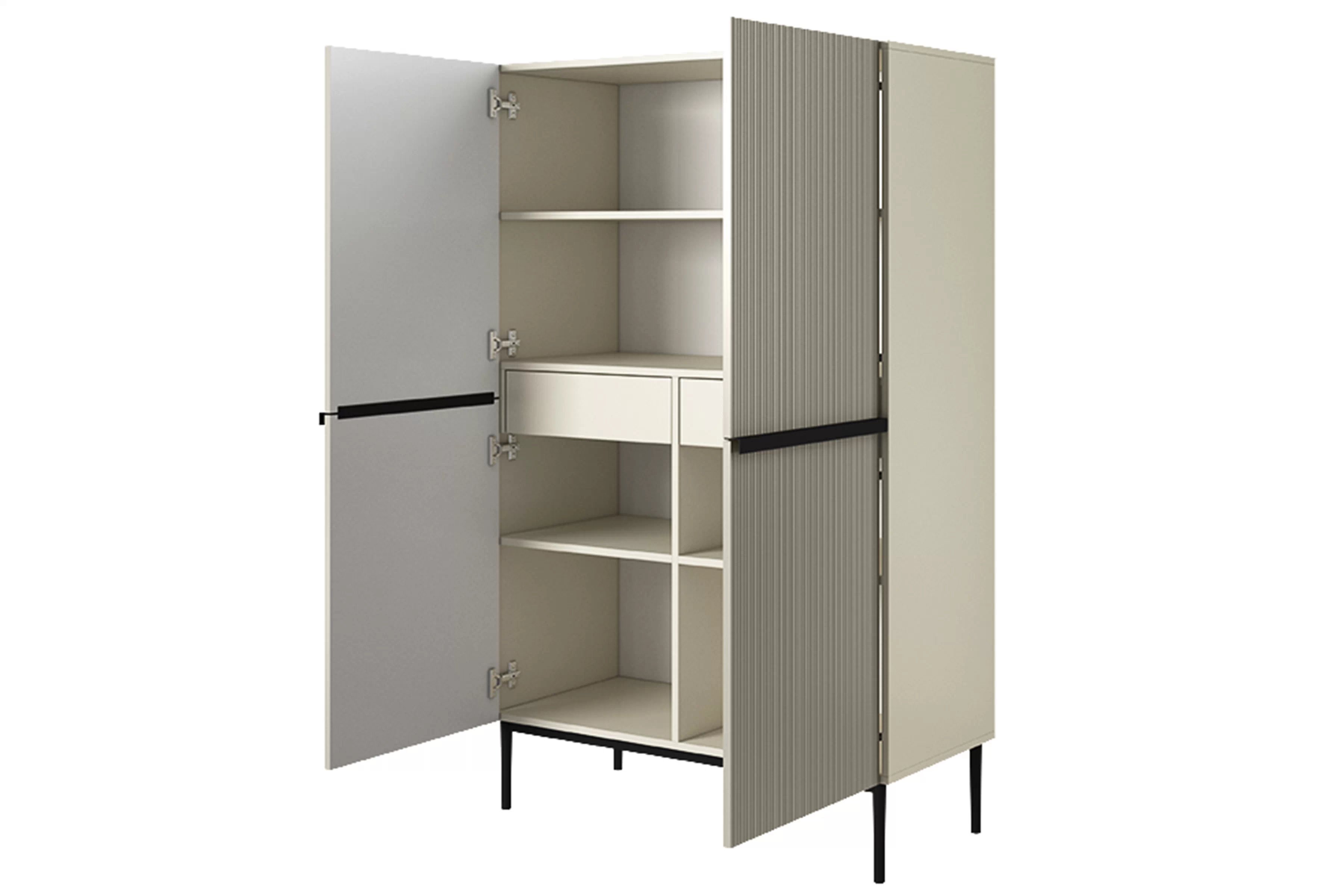 Vysoká komoda Nicole 100 cm – kašmírová / čierna Komoda Nicole z metalowymi uchwytami i nogami 100 cm - kašmír / čierny nozki