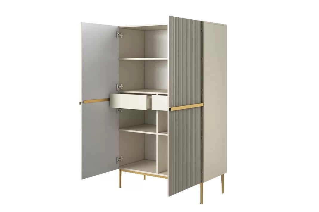 Vysoká komoda Nicole 100 cm – kašmírová / zlatá Komoda Nicole z metalowymi uchwytami i nogami 100 cm - kašmír / zlote nozki