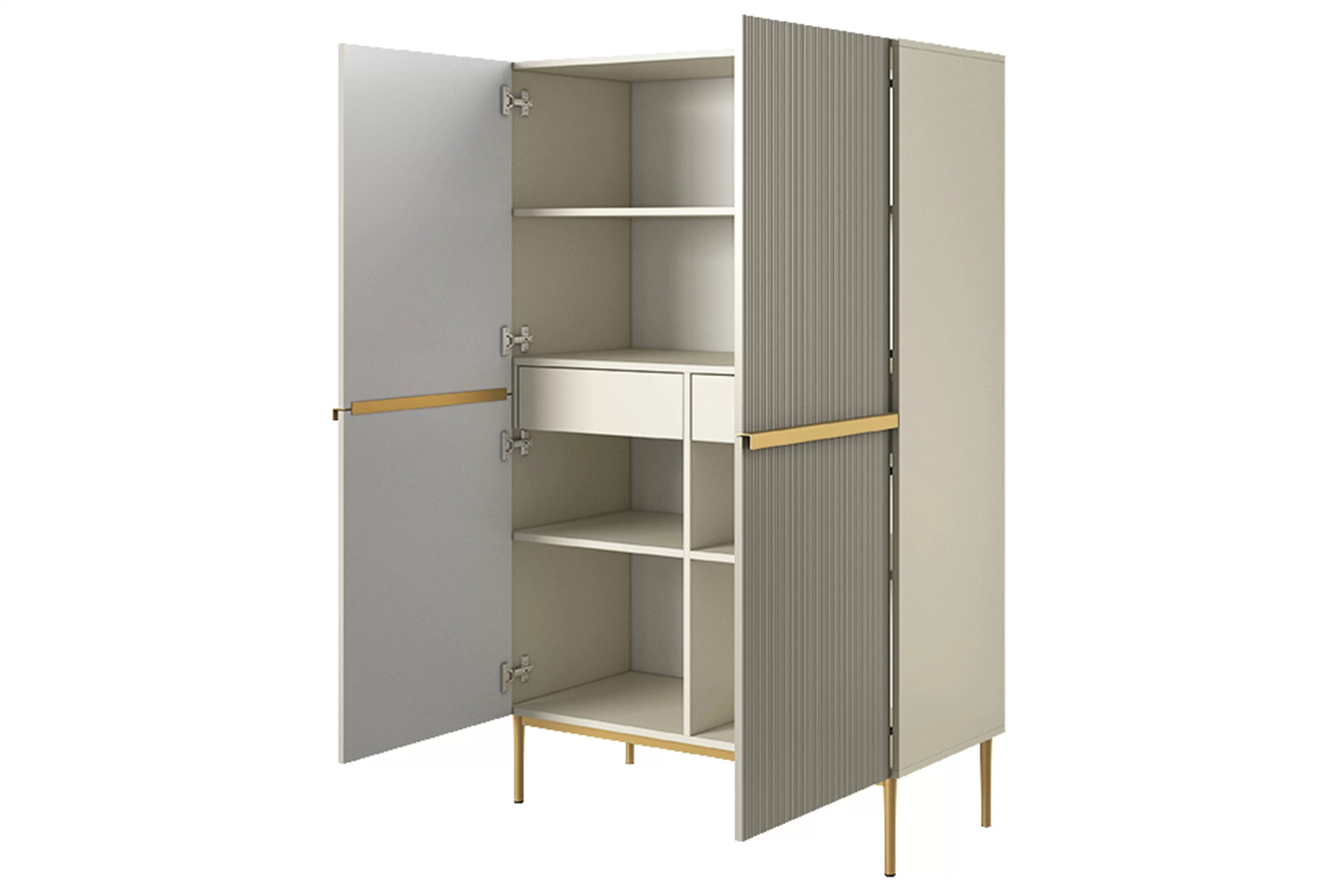 Vysoká komoda Nicole 100 cm – kašmírová / zlatá Komoda Nicole z metalowymi uchwytami i nogami 100 cm - kašmír / zlote nozki