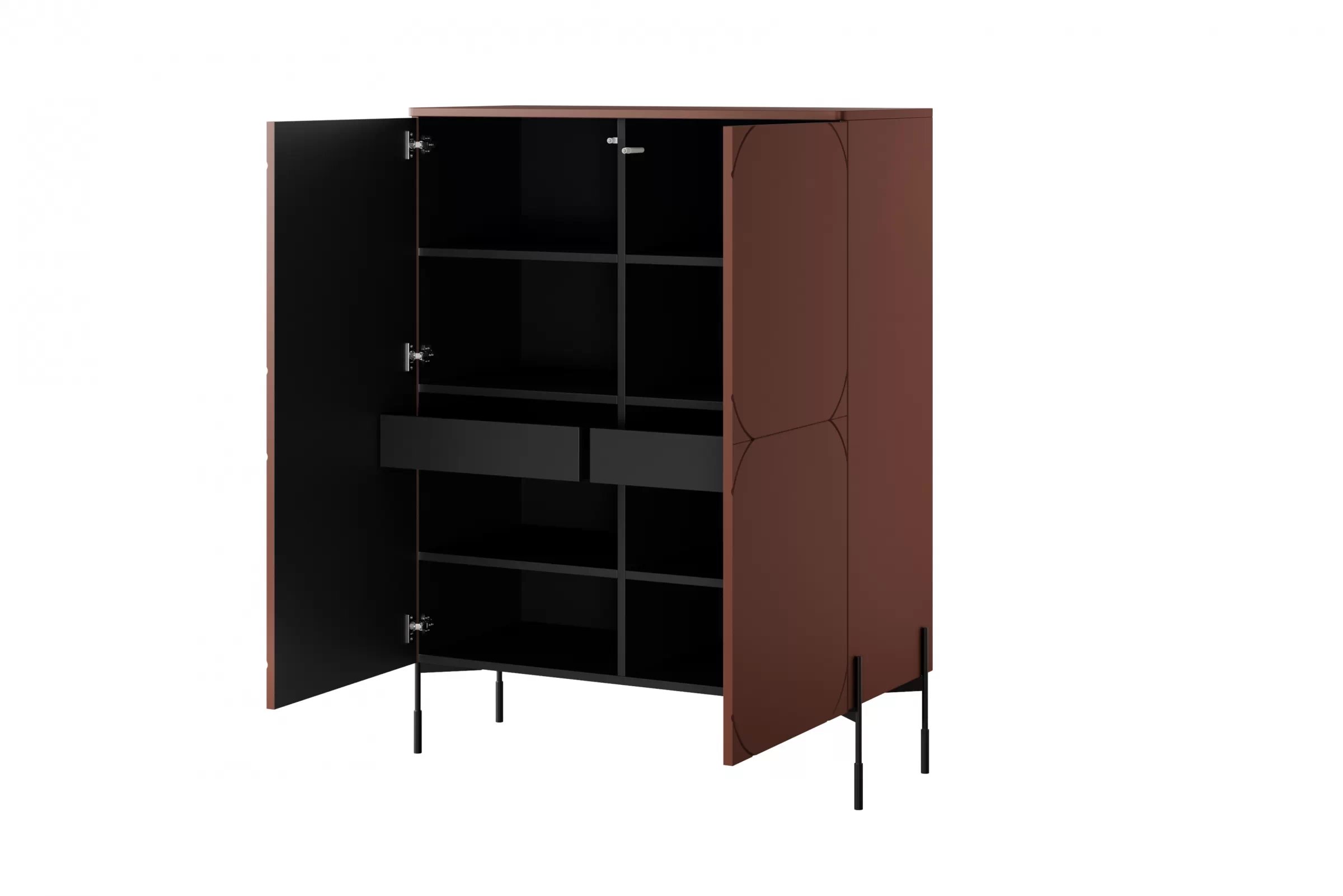 Vysoká komoda Sonatia 120 cm s 2 skrytými zásuvkami – bordová Komoda Sonatia 120 cm dvojdverový s dvoma ukrytymi zásuvkami - burgund