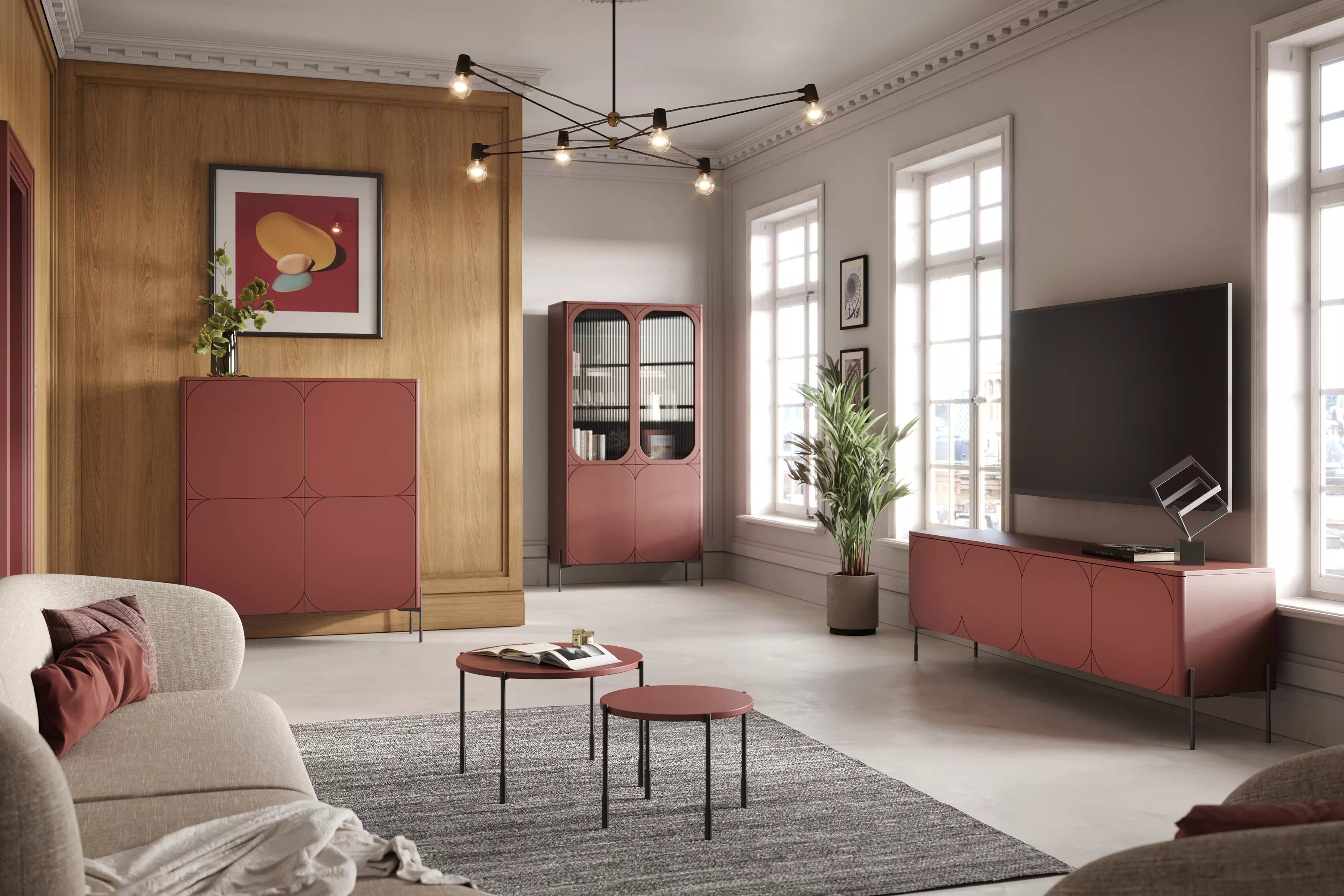 Vysoká komoda Sonatia 120 cm s 2 skrytými zásuvkami – bordová Komoda Sonatia 120 cm dvojdverový s dvoma ukrytymi zásuvkami - burgund