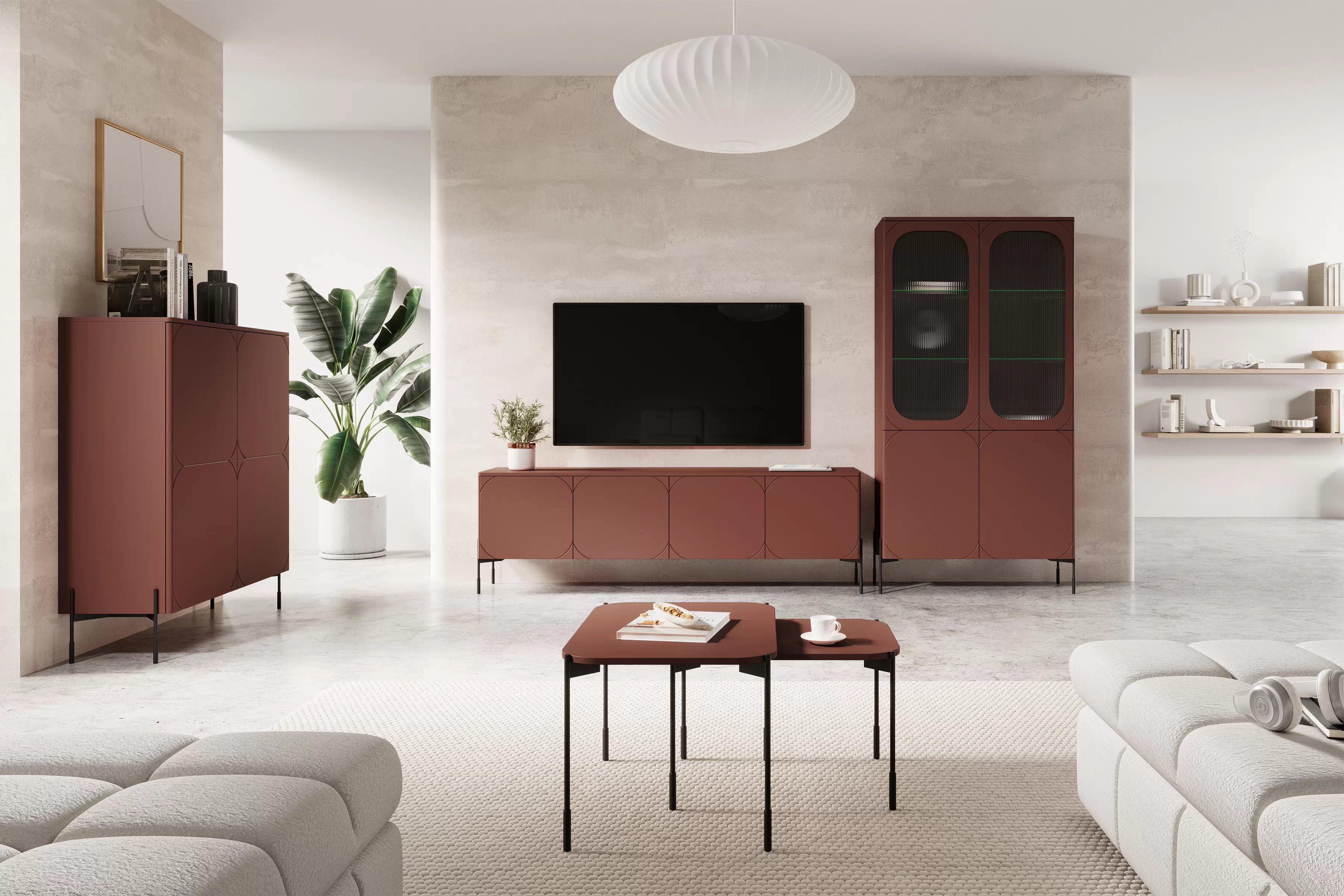 Vysoká komoda Sonatia 120 cm s 2 skrytými zásuvkami – bordová Komoda Sonatia 120 cm dvojdverový s dvoma ukrytymi zásuvkami - burgund