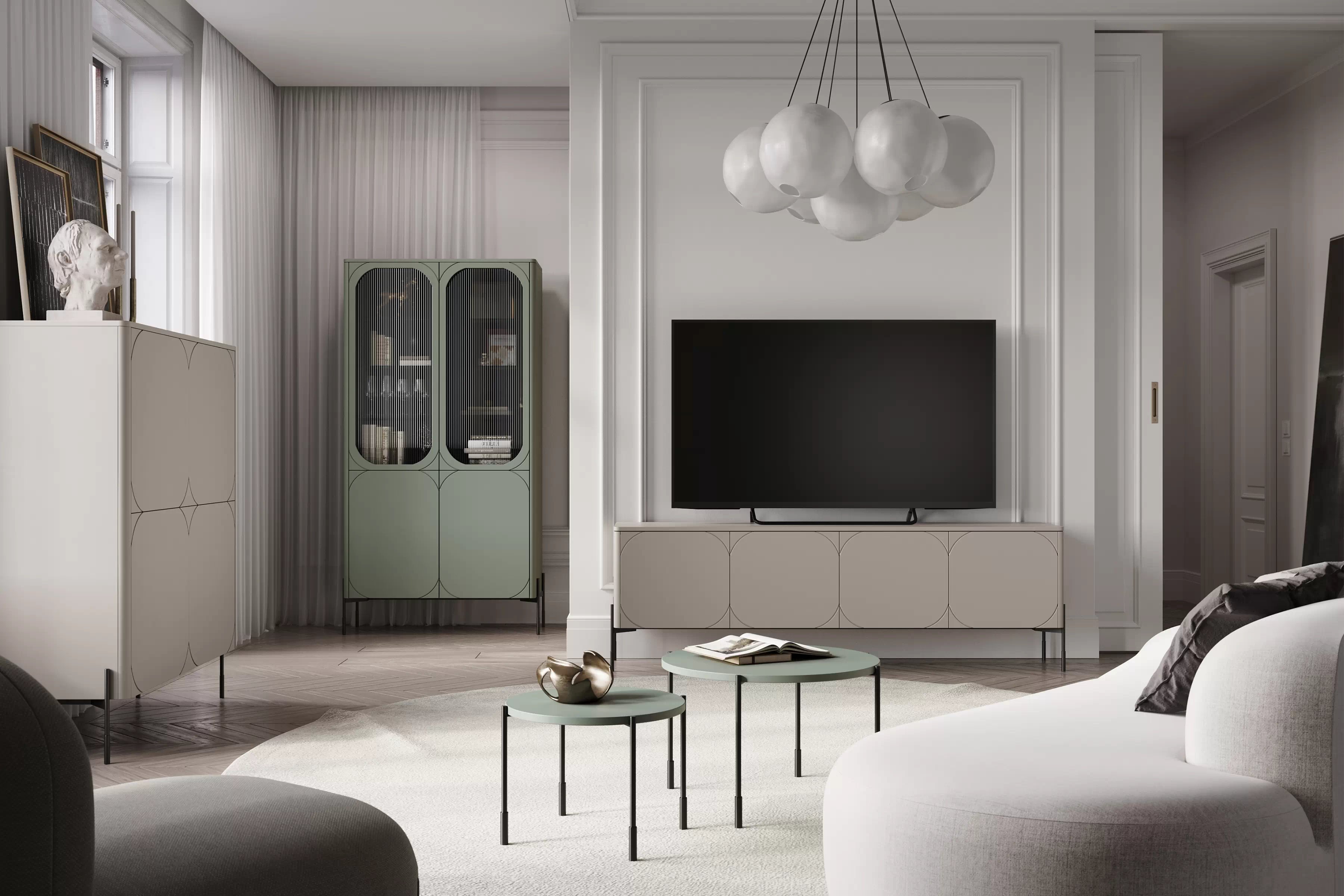 Vysoká komoda Sonatia 120 cm s 2 skrytými zásuvkami – kašmírová Komoda Sonatia 120 cm dvojdverový s dvoma ukrytymi zásuvkami - kašmír