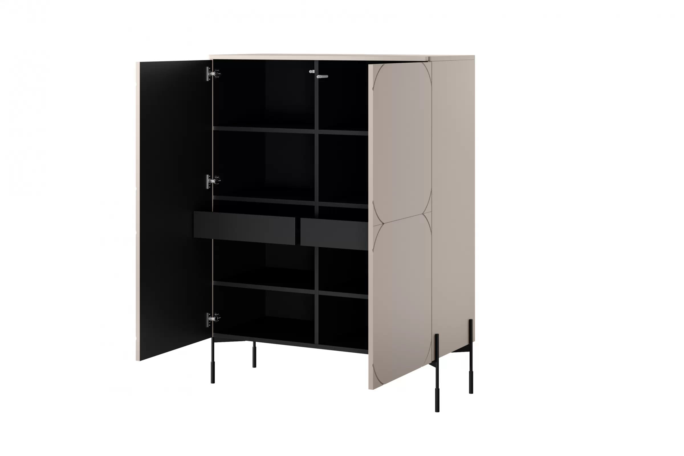 Vysoká komoda Sonatia 120 cm s 2 skrytými zásuvkami – kašmírová Komoda Sonatia 120 cm dvojdverový s dvoma ukrytymi zásuvkami - kašmír