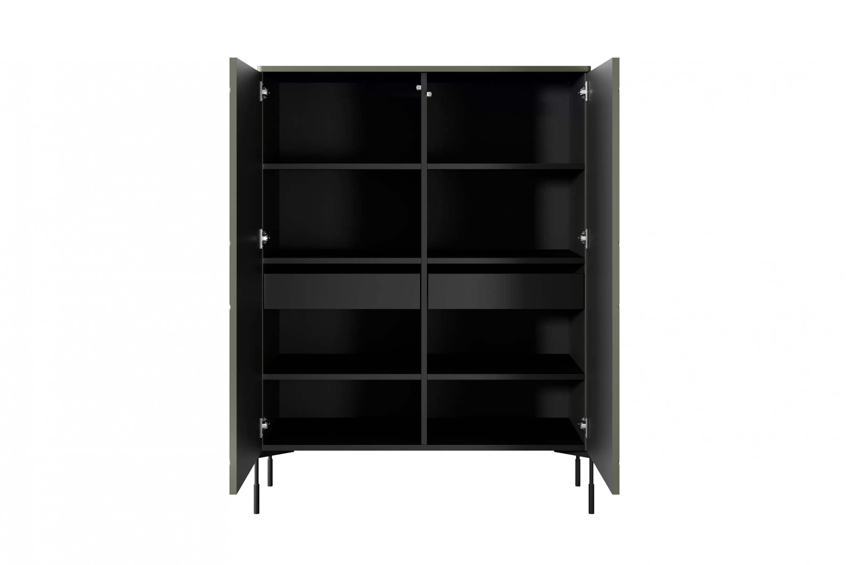 Vysoká komoda Sonatia 120 cm s 2 skrytými zásuvkami – olivová Komoda Sonatia 120 cm dvojdverový s dvoma ukrytymi zásuvkami - Oliva