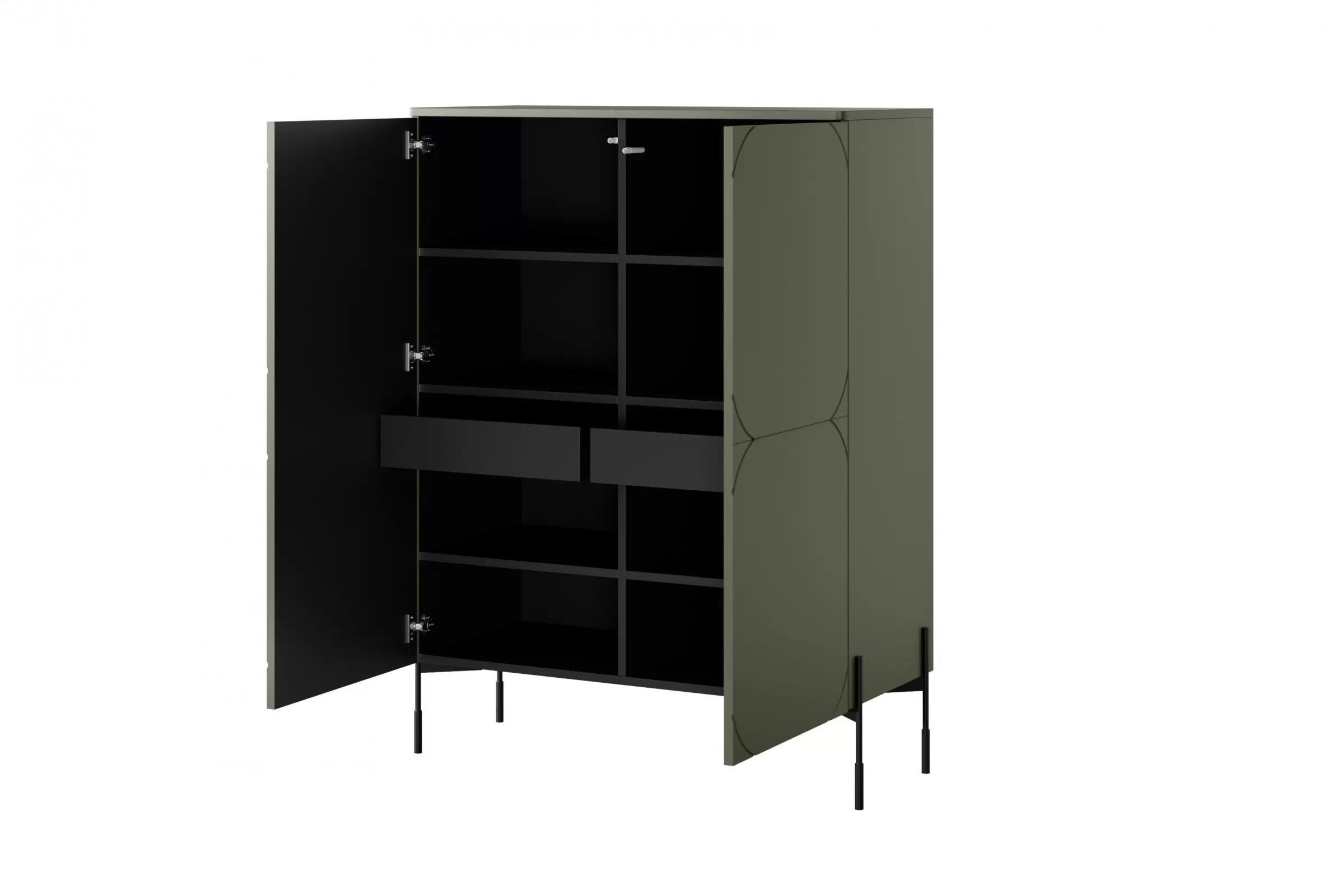 Vysoká komoda Sonatia 120 cm s 2 skrytými zásuvkami – olivová Komoda Sonatia 120 cm dvojdverový s dvoma ukrytymi zásuvkami - Oliva