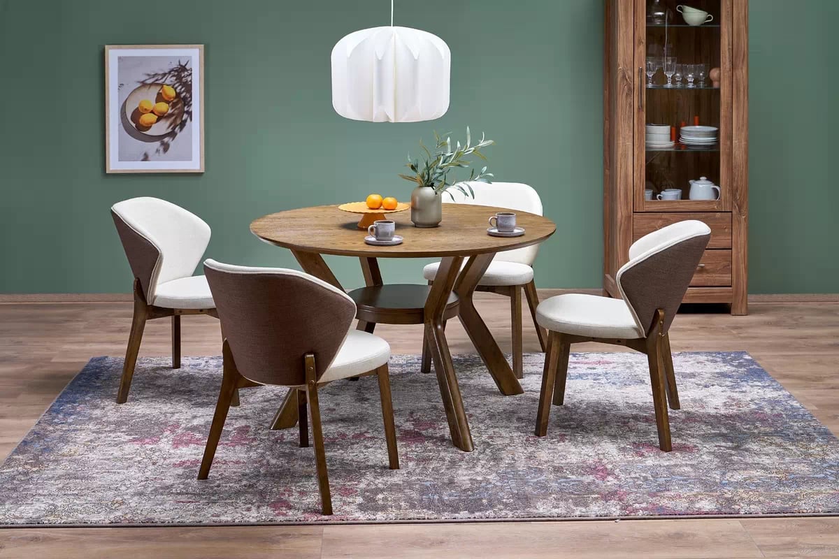 Dřevěná židle Elora s čalouněným sedákem - béžová / ořech židle dřevěná elora s čalouněným sedákem - bezowe /ořech