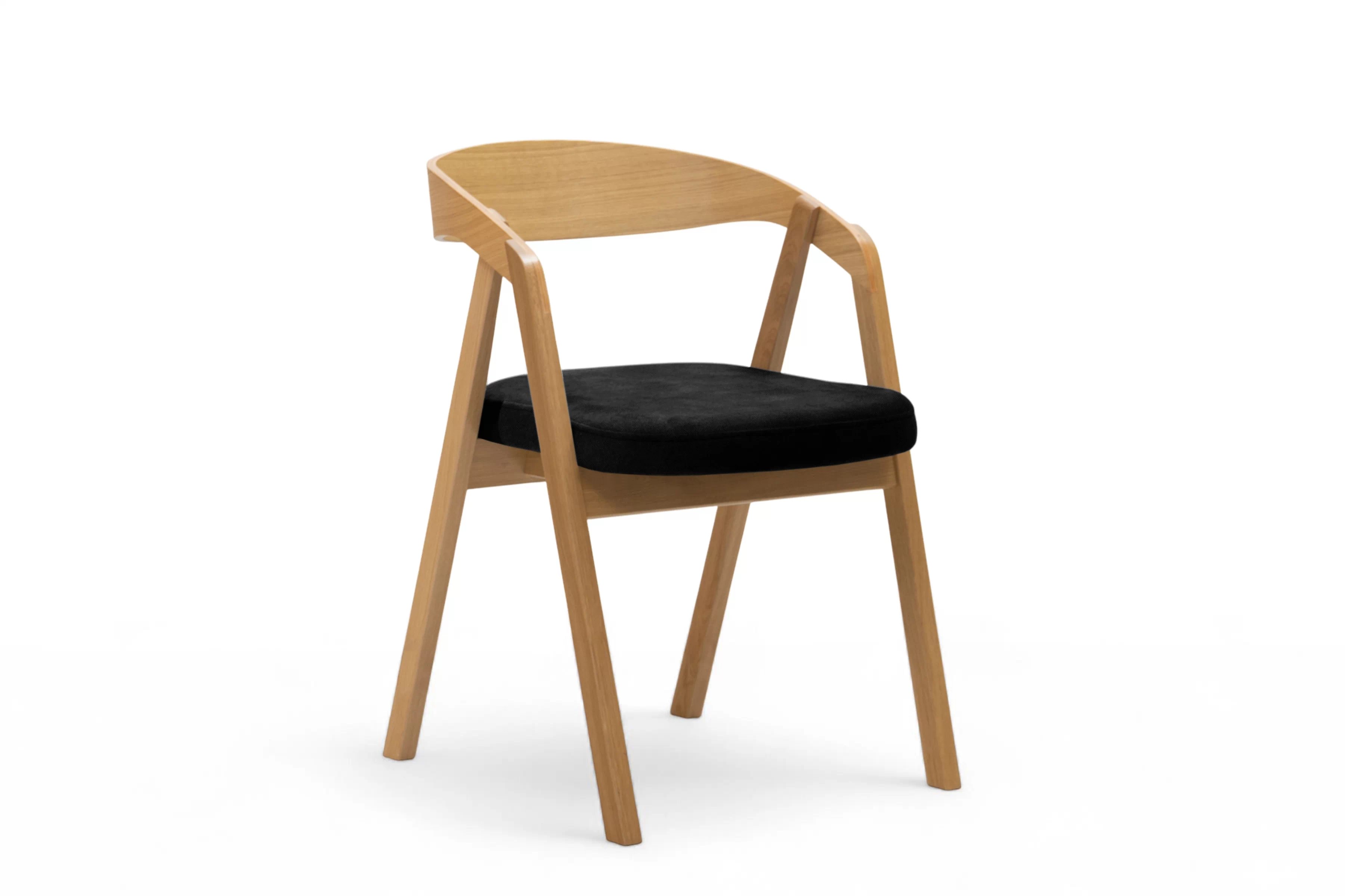 Dřevěná jídelní židle Elvarin s čalouněným sedákem – černý šenil Wind 99 / lakovaný dub židle dřevěná Elvarin s čalouněným sedákem - černá šenil Wind 99 / dub lakierowany