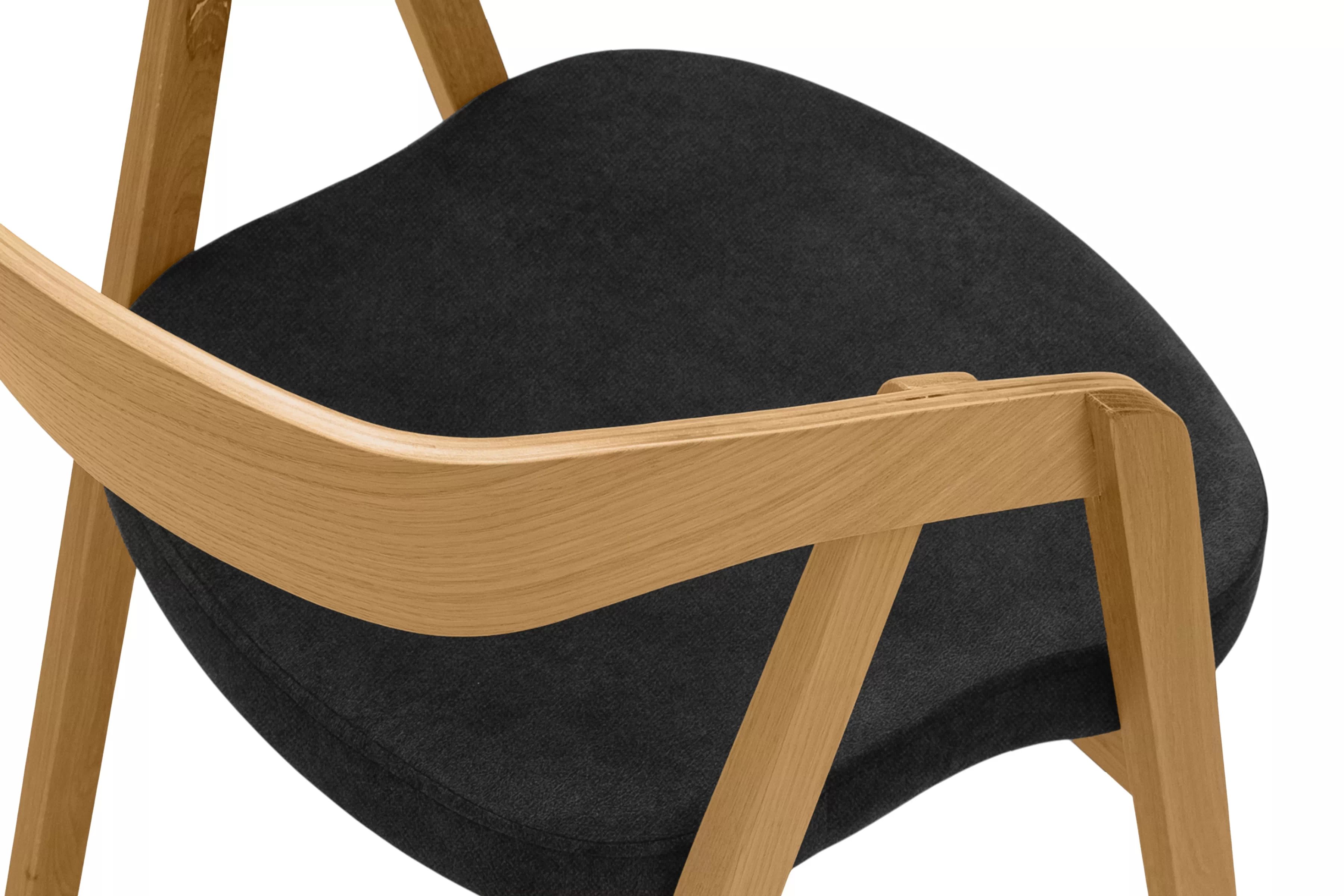 Dřevěná jídelní židle Elvarin s čalouněným sedákem – černý šenil Wind 99 / lakovaný dub židle dřevěná Elvarin s čalouněným sedákem - černá šenil Wind 99 / dub lakierowany