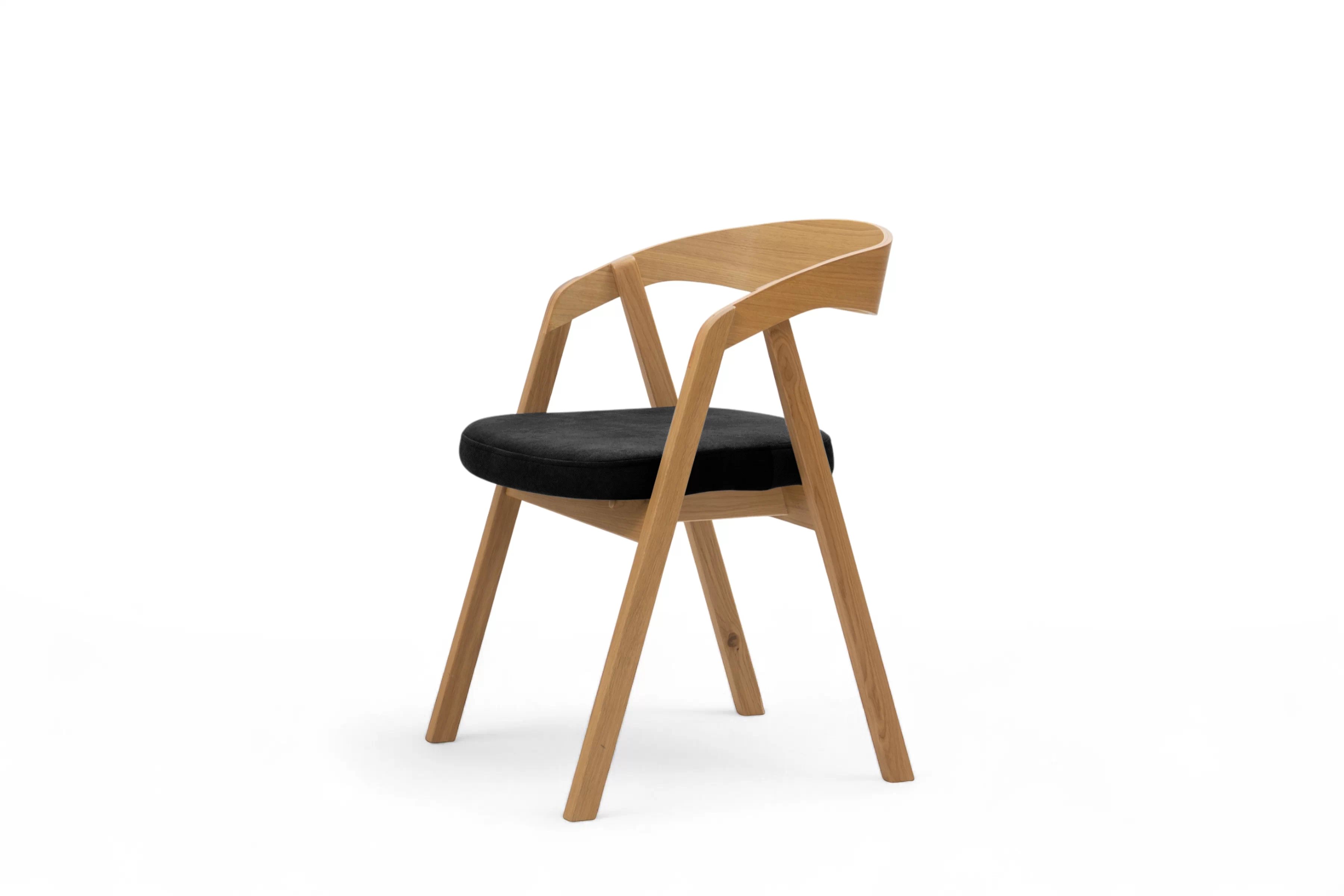 Dřevěná jídelní židle Elvarin s čalouněným sedákem – černý šenil Wind 99 / lakovaný dub židle dřevěná Elvarin s čalouněným sedákem - černá šenil Wind 99 / dub lakierowany