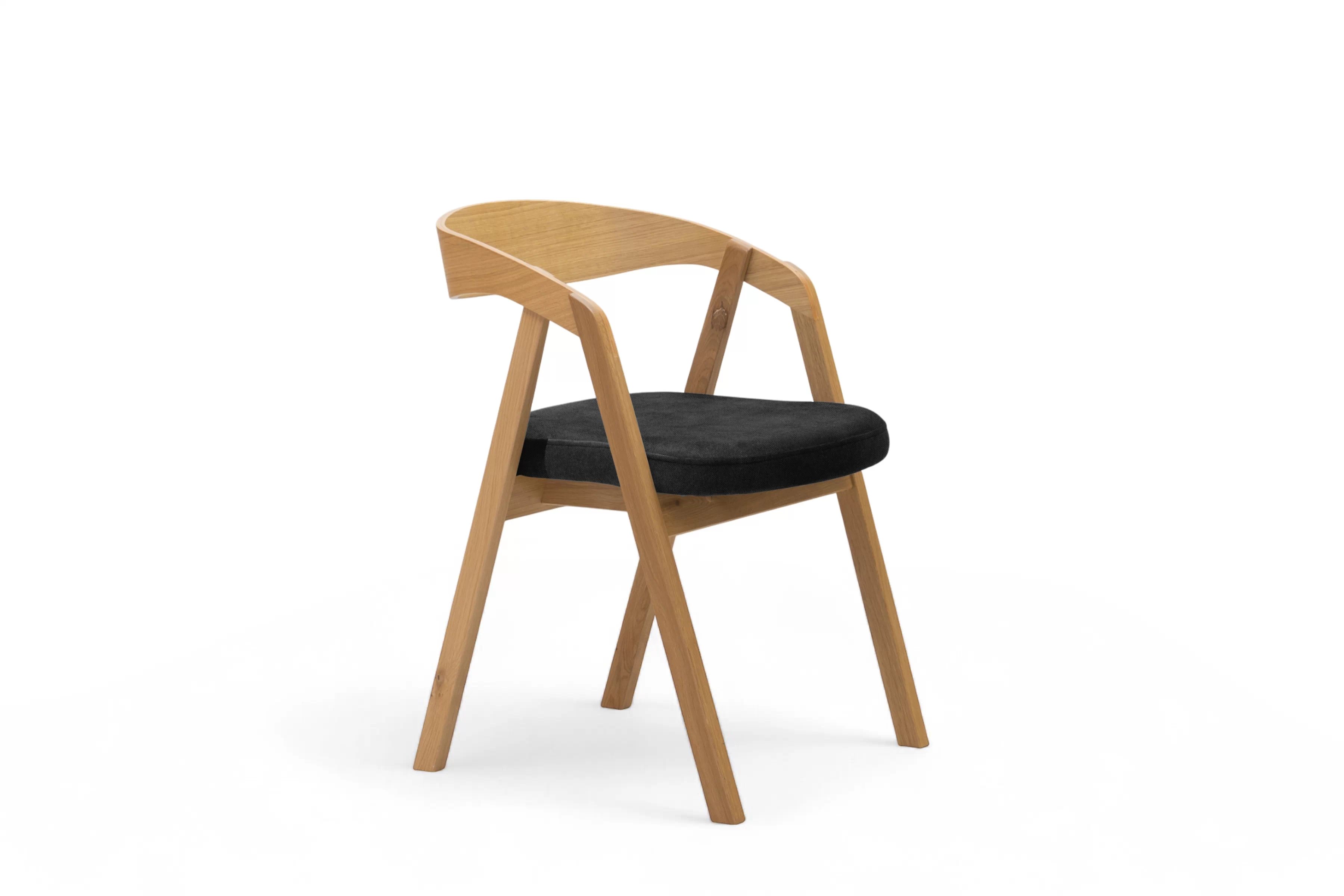 Dřevěná jídelní židle Elvarin s čalouněným sedákem – černý šenil Wind 99 / lakovaný dub židle dřevěná Elvarin s čalouněným sedákem - černá šenil Wind 99 / dub lakierowany