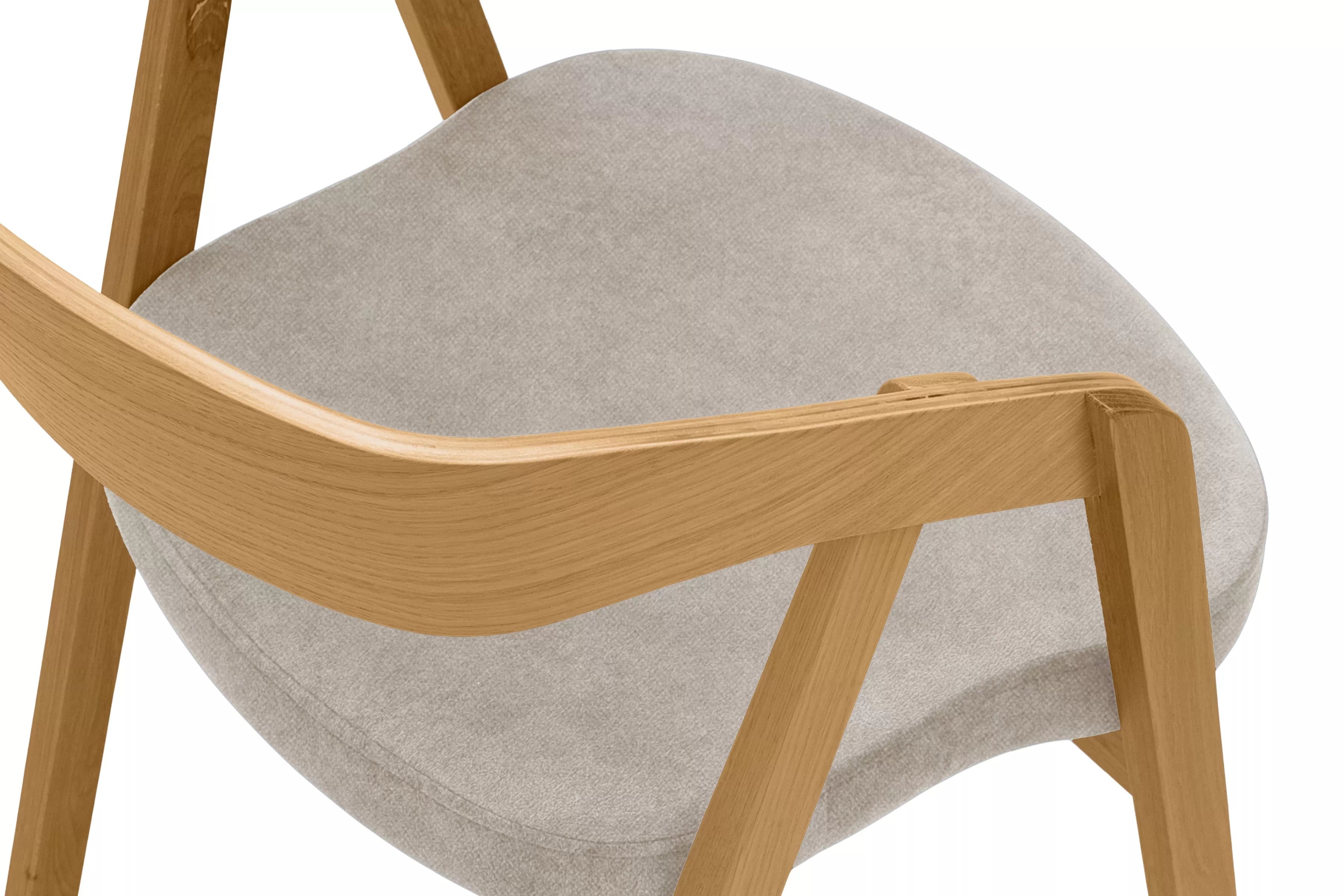 Dřevěná jídelní židle Elvarin s čalouněným sedákem – světle šedý šenil Wind 05 / lakovaný dub židle dřevěná Elvarin s čalouněným sedákem - světlý šedá šenil Wind 05 / dub lakierowany