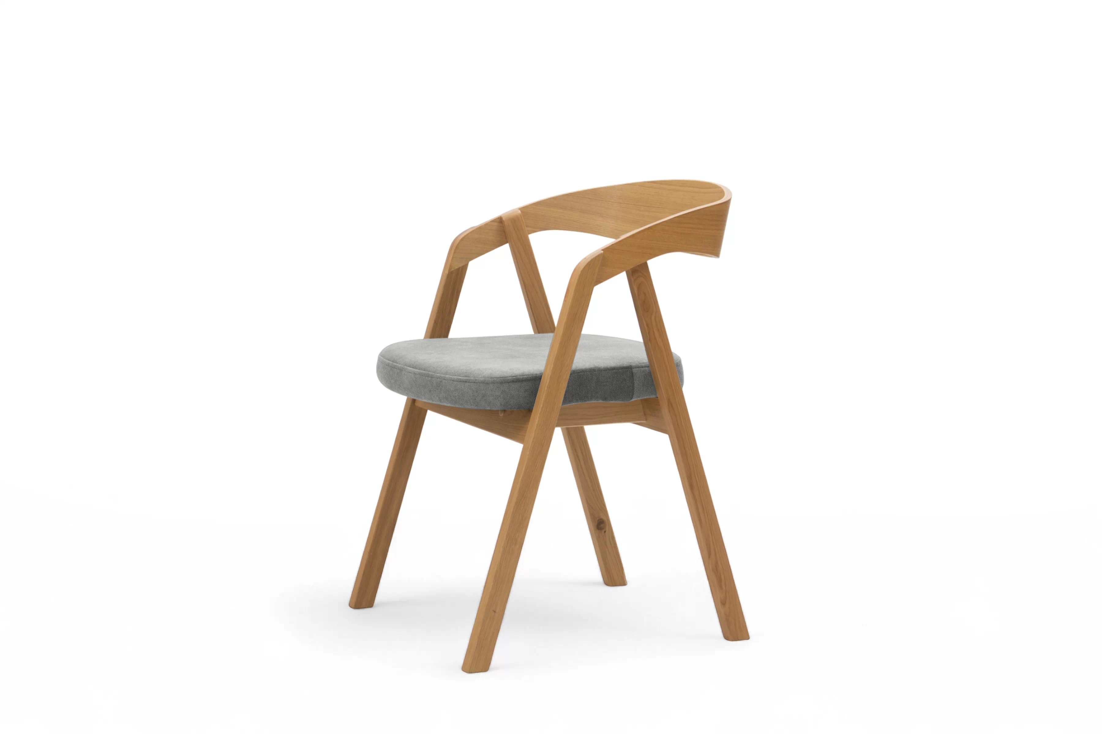 Dřevěná jídelní židle Elvarin s čalouněným sedákem – šedý šenil Wind 90 / lakovaný dub židle dřevěná Elvarin s čalouněným sedákem - šedá šenil Wind 90 / dub lakierowany