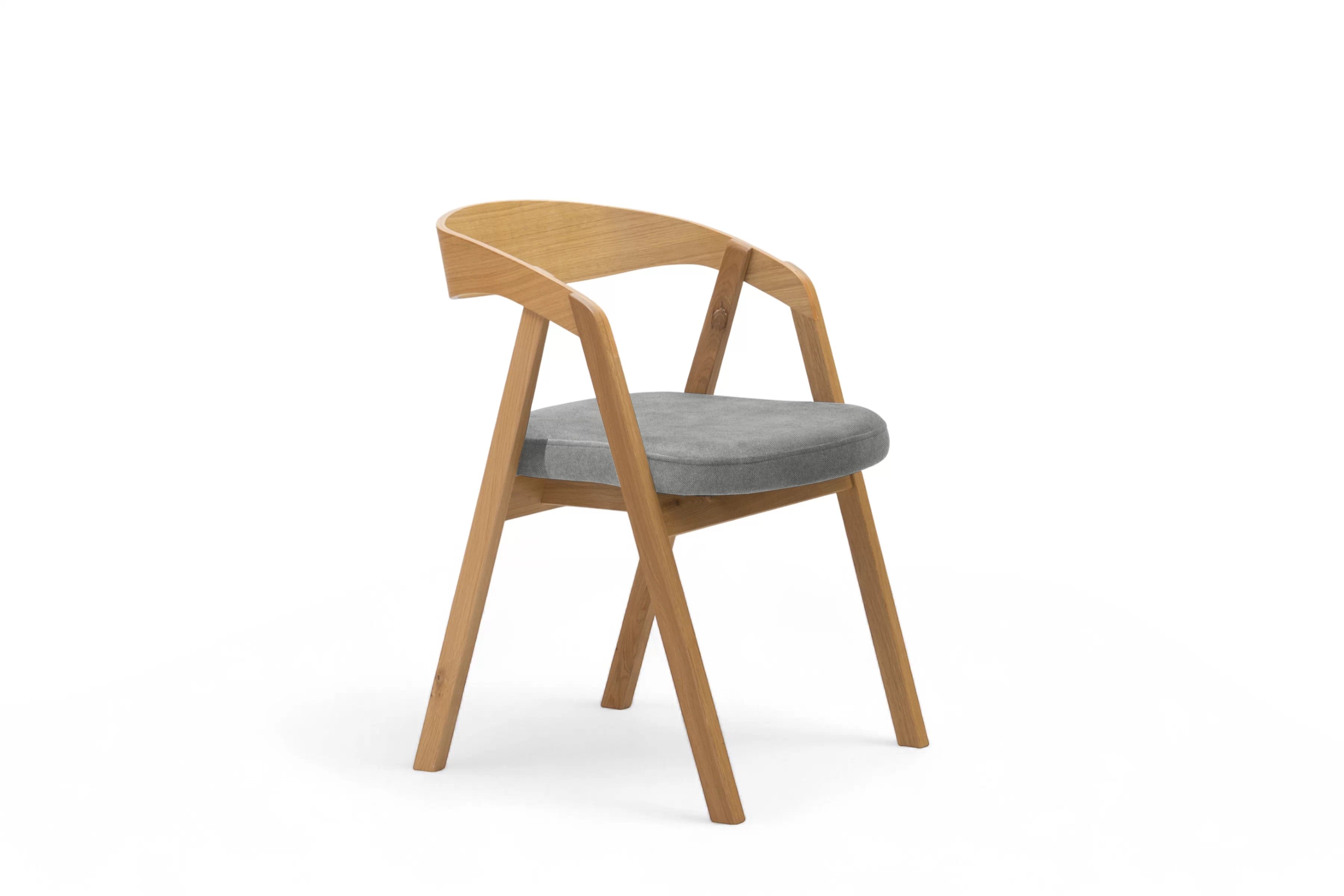 Dřevěná jídelní židle Elvarin s čalouněným sedákem – šedý šenil Wind 90 / lakovaný dub židle dřevěná Elvarin s čalouněným sedákem - šedá šenil Wind 90 / dub lakierowany