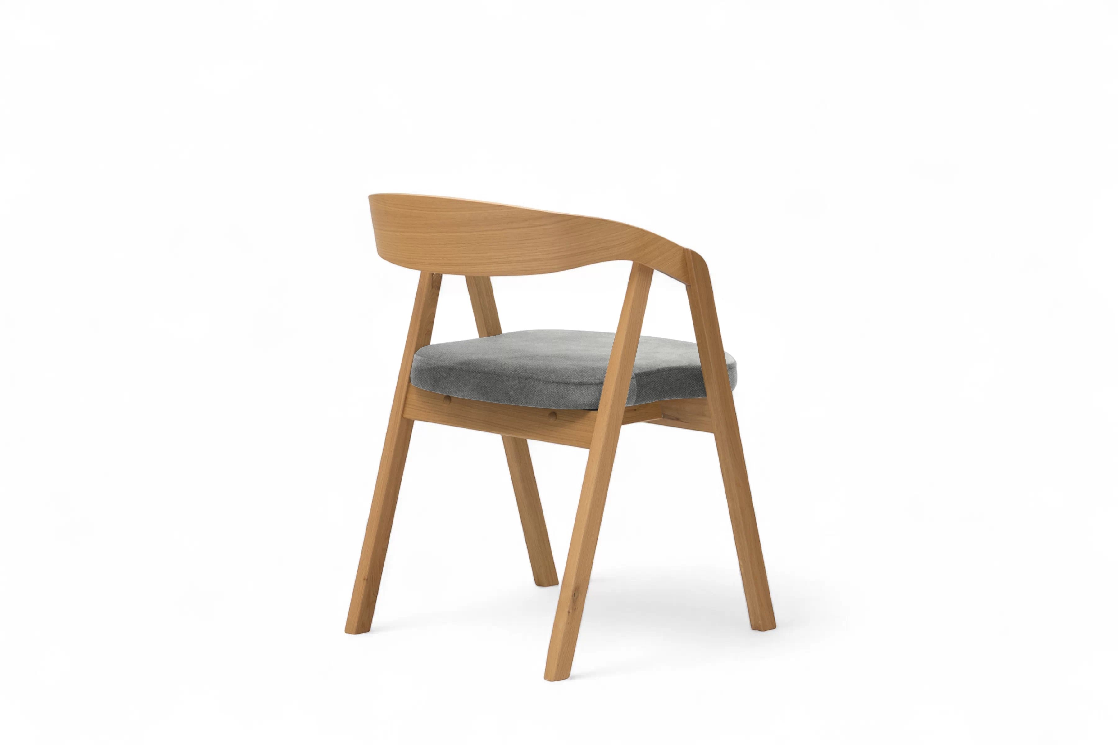 Dřevěná jídelní židle Elvarin s čalouněným sedákem – šedý šenil Wind 90 / lakovaný dub židle dřevěná Elvarin s čalouněným sedákem - šedá šenil Wind 90 / dub lakierowany