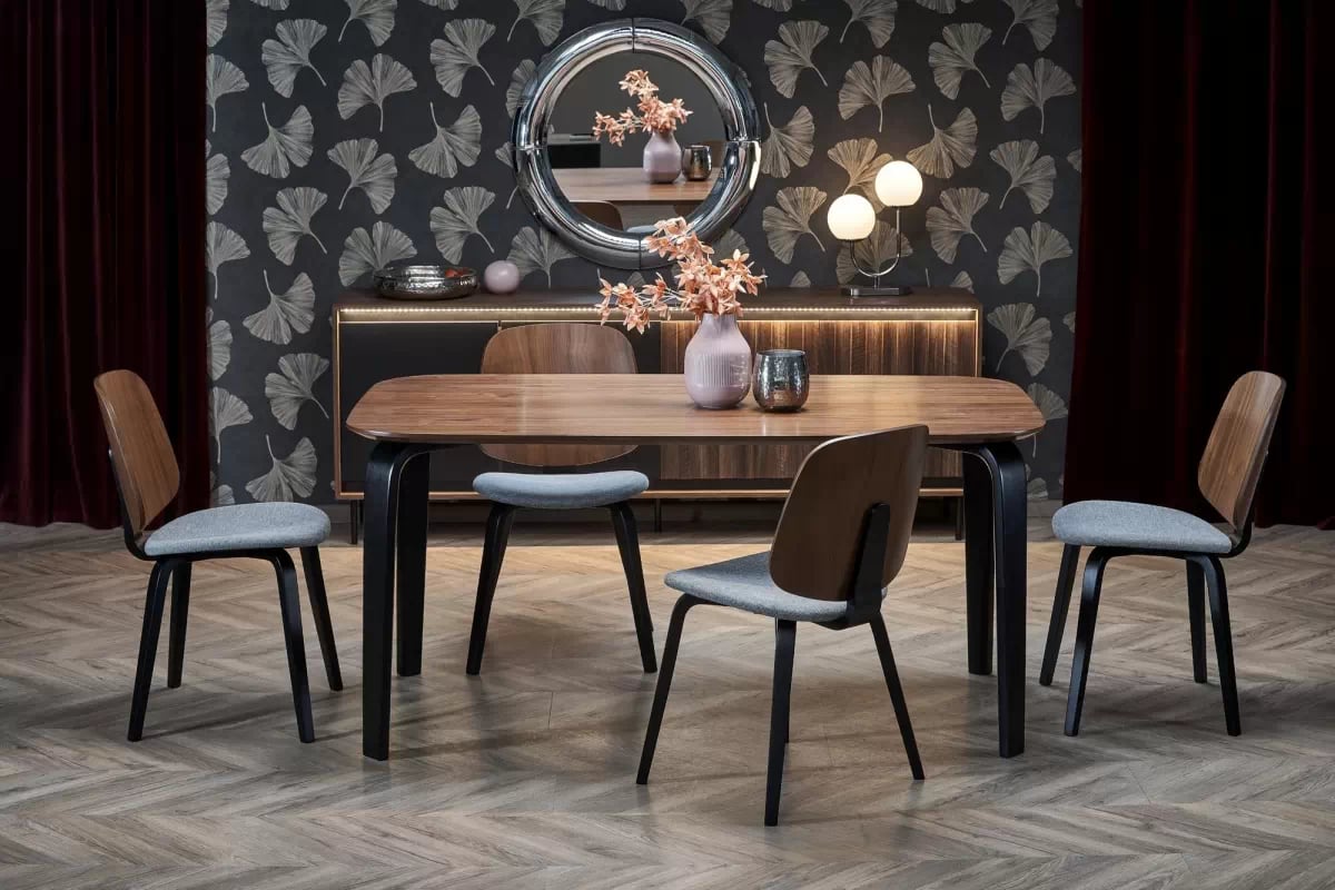 Jedálenská stolička K563 - Orech / sivá / Čierny Stolička drevená K563 - Orech / Popolový / Čierny