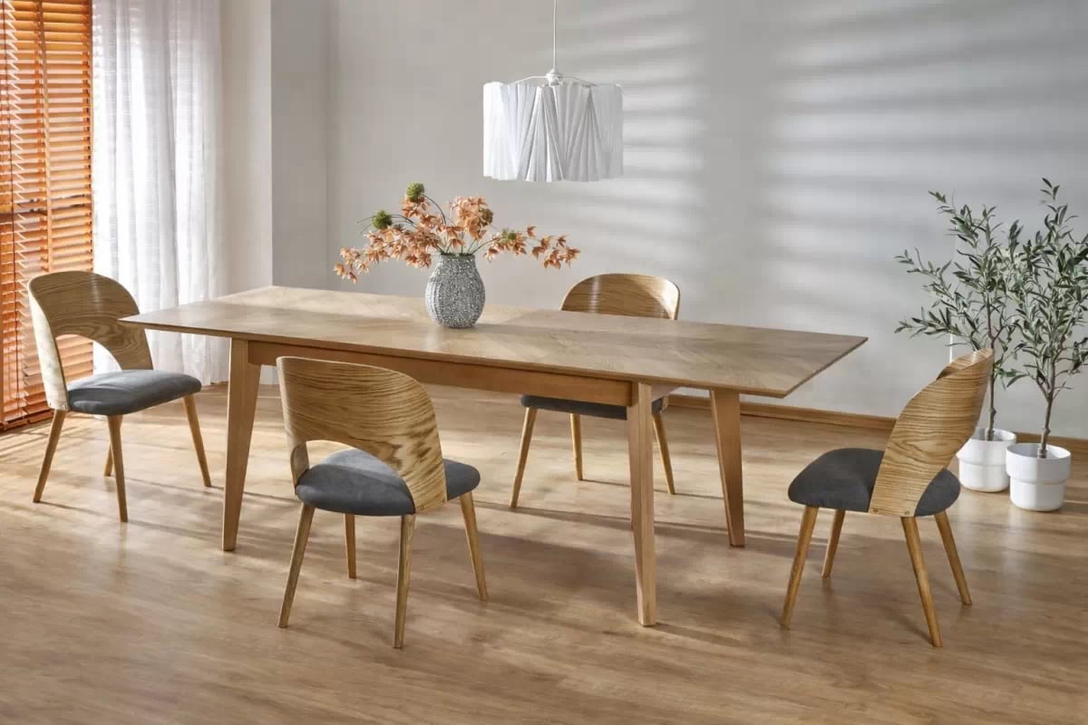 Drevená stolička Kera s čalúneným sedadlom - popol / dubové drevo Stolička drevená Kera z tapicerowanym siedziskiem - popol / Drevo debowe