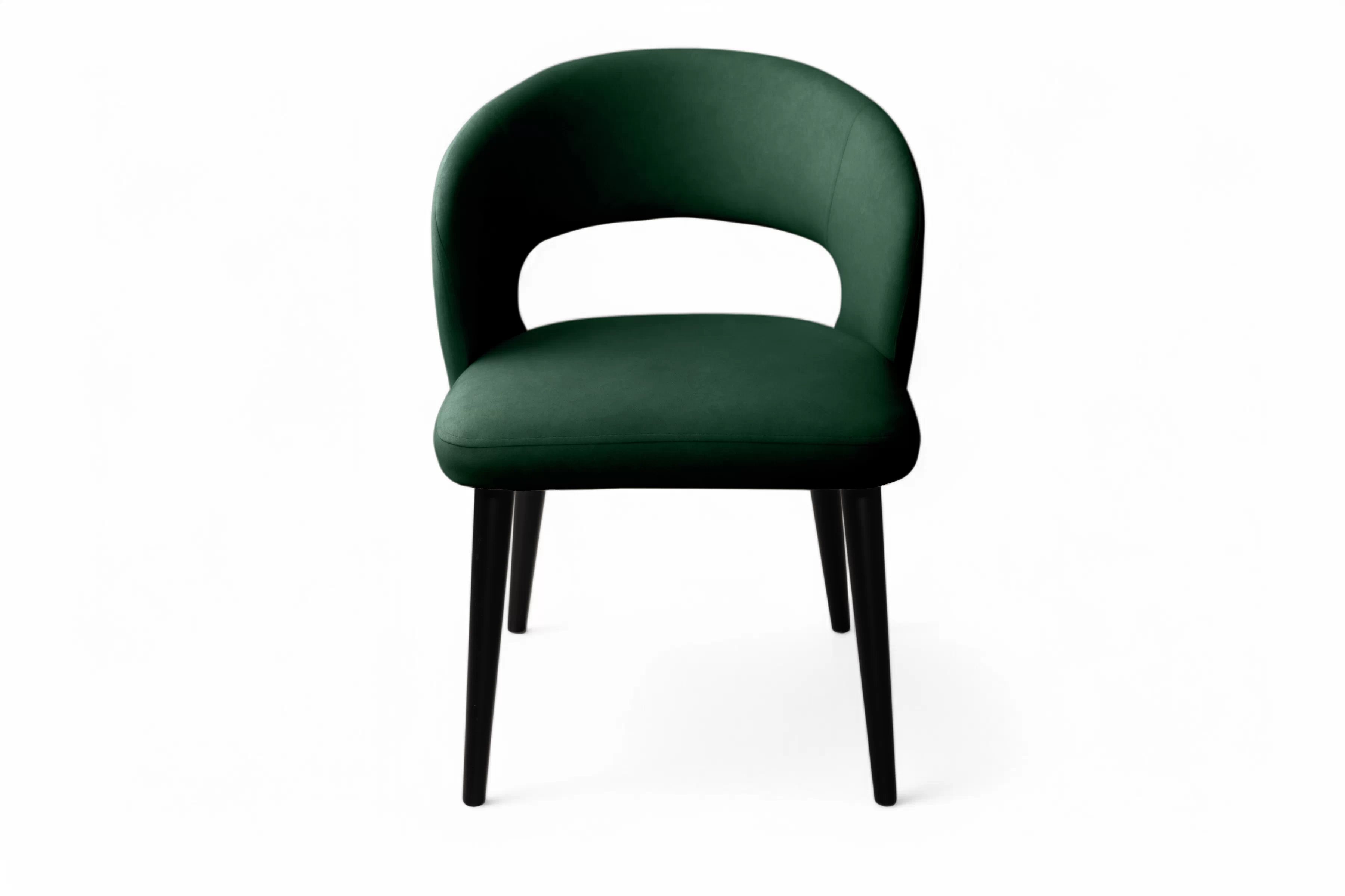 Jedálenské kreslo Luna - tmavozelený velúr Velluto 10 / čierna Stolička drevená Luna z tapicerowanym siedziskiem - tmavý Zelený velúr Velluto 10 / čierny nožičky