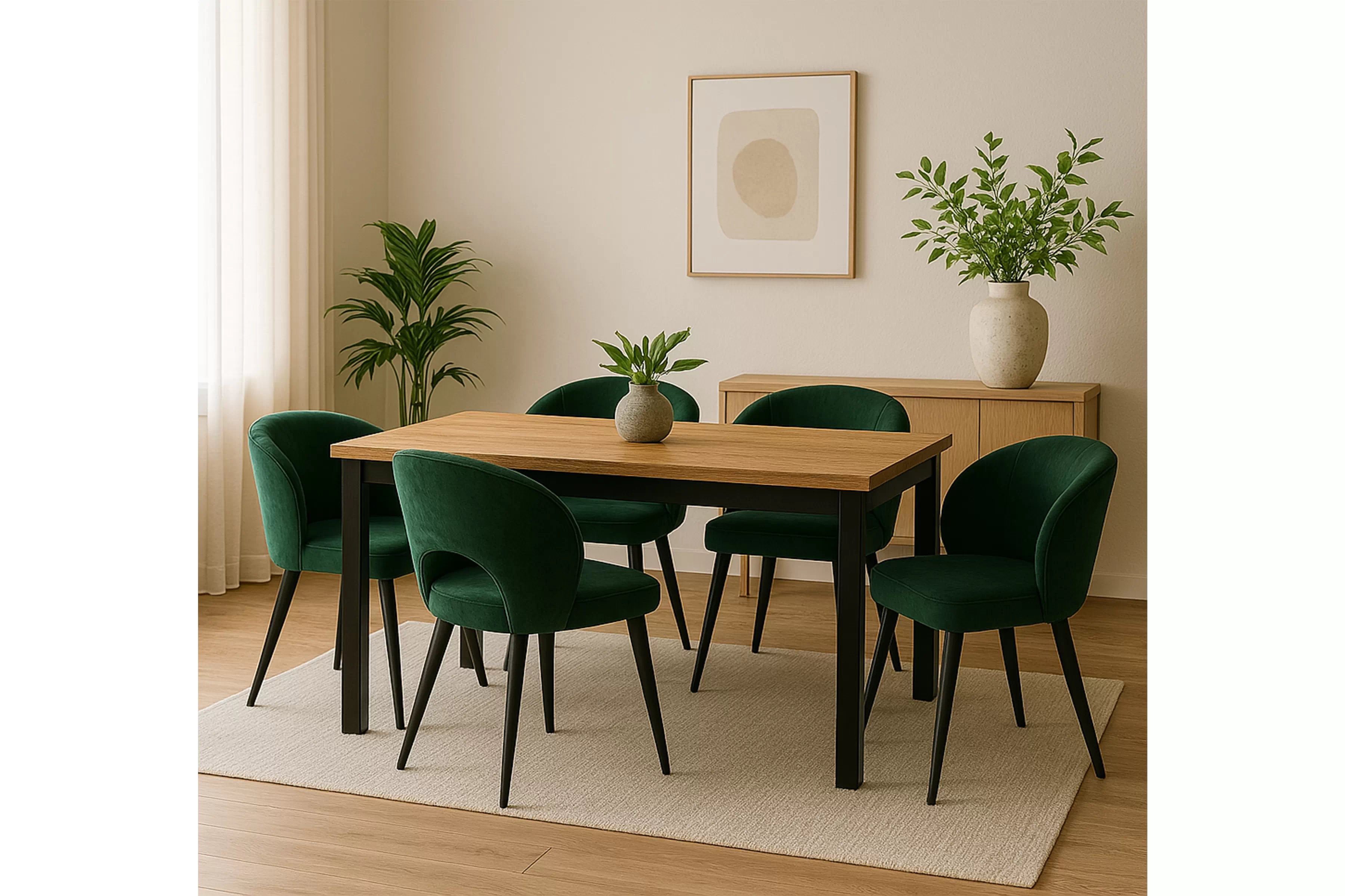 Jedálenské kreslo Luna - tmavozelený velúr Velluto 10 / čierna Stolička drevená Luna z tapicerowanym siedziskiem - tmavý Zelený velúr Velluto 10 / čierny nožičky