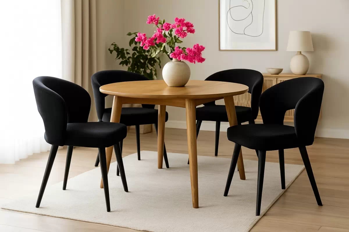 Jedálenské kreslo Luna - čierna žinylka Wind 99 / čierna Stolička drevená Luna z tapicerowanym siedziskiem - Čierny šenil Wind 99 / čierny nožičky