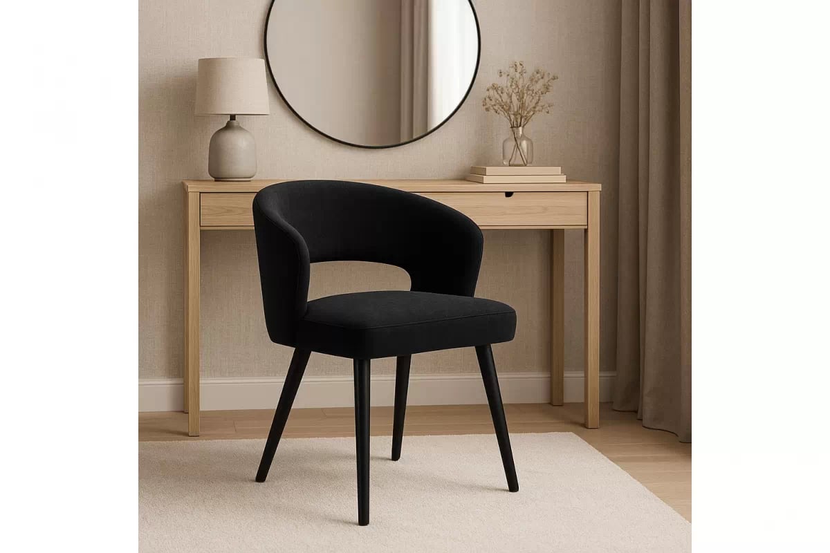 Jedálenské kreslo Luna - čierna žinylka Wind 99 / čierna Stolička drevená Luna z tapicerowanym siedziskiem - Čierny šenil Wind 99 / čierny nožičky