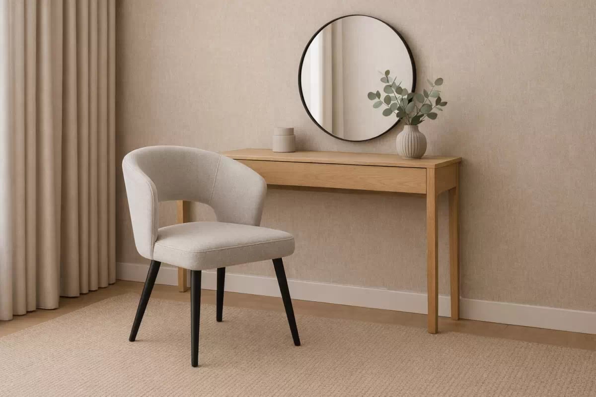 Drevená stolička Luna s čalúneným sedadlom - svetlosivý šenil Wind 05 / čierne nohy Stolička drevená Luna z tapicerowanym siedziskiem - svetlý šedý šenil Wind 05 / čierny nožičky