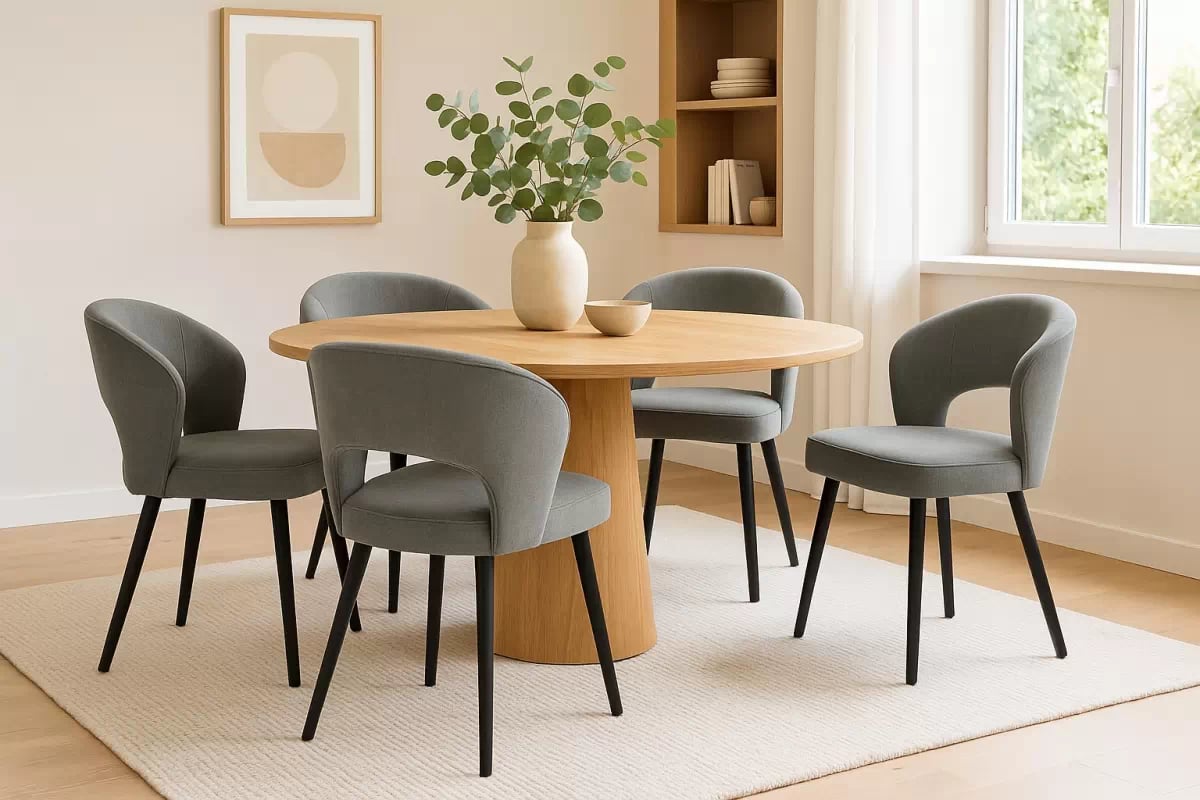 Jedálenská kreslo Luna - sivá žinylka Wind 90 / čierna Stolička drevená Luna z tapicerowanym siedziskiem - šedý šenil Wind 90 / čierny nožičky