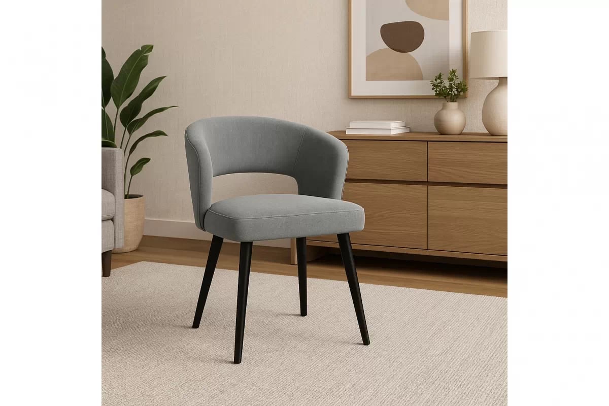Jedálenská kreslo Luna - sivá žinylka Wind 90 / čierna Stolička drevená Luna z tapicerowanym siedziskiem - šedý šenil Wind 90 / čierny nožičky