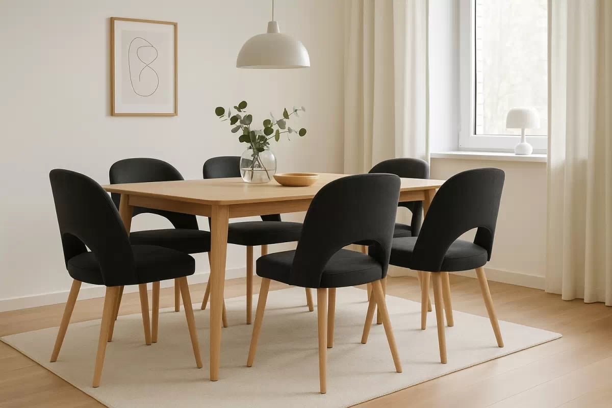 Dřevěná židle Luvaro s čalouněným sedákem – černý šenil Wind 99 / nožky buk židle dřevěná Luvaro s čalouněným sedákem - černá šenil Wind 99 / Nohy buk