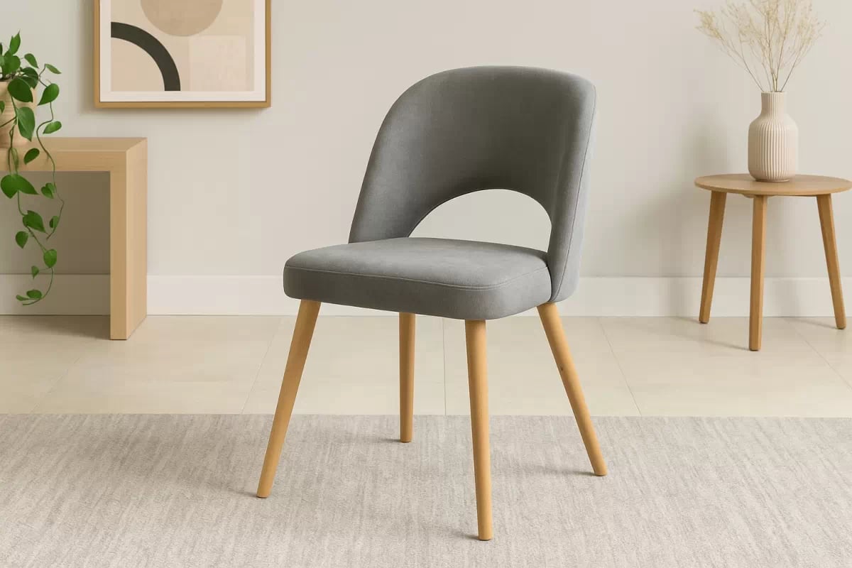 Dřevěná židle Luvaro s čalouněným sedákem – šedý šenil Wind 90 / nožky buk židle dřevěná Luvaro s čalouněným sedákem - šedá šenil Wind 90 / Nohy buk