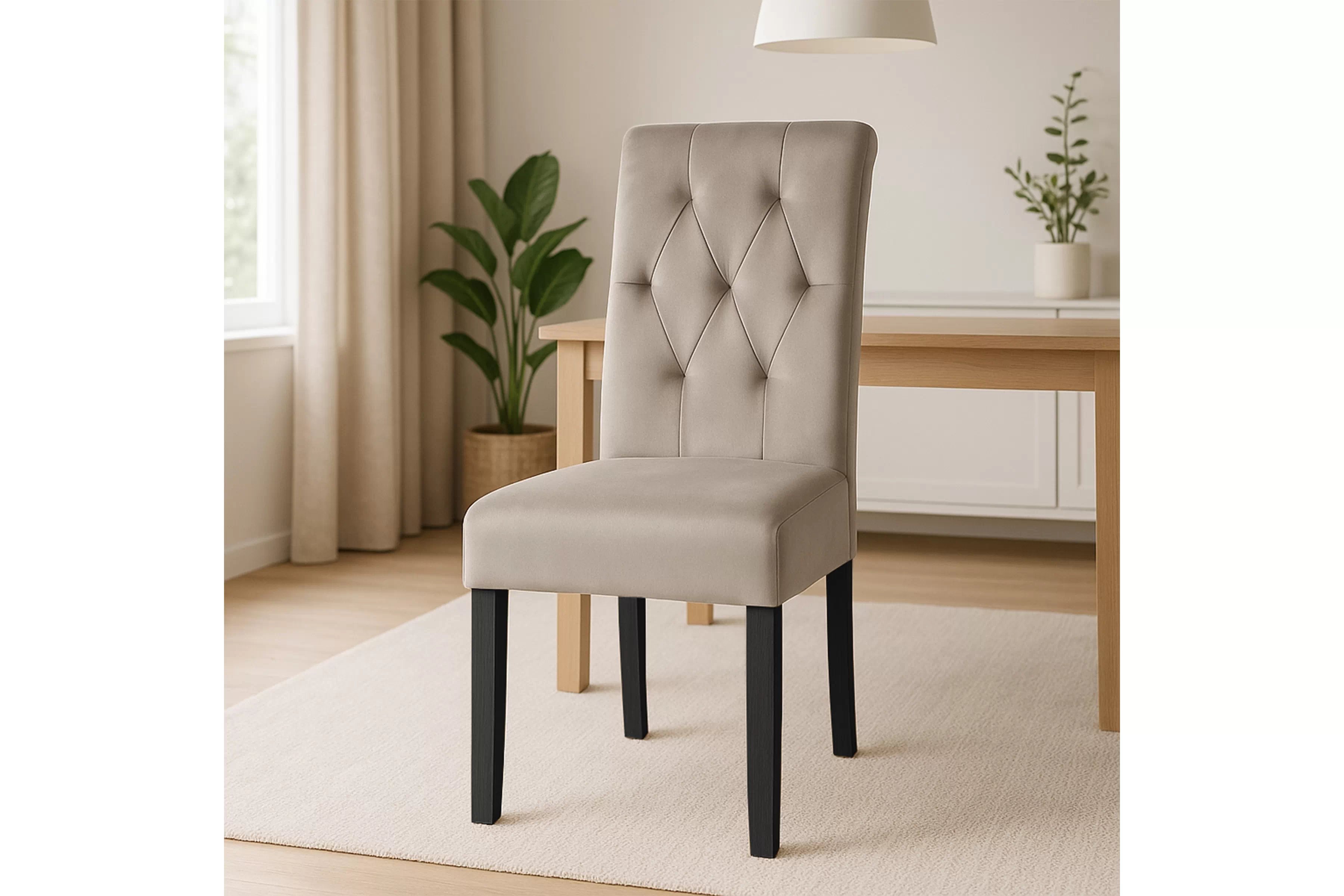 Jedálenská stolička Castello 5 - béžový velúr Salvador 02 / čierna Stolička čalúnená Castello 5 z drewnianymi nogami - Béžová Salvador 02 / čierny nožičky