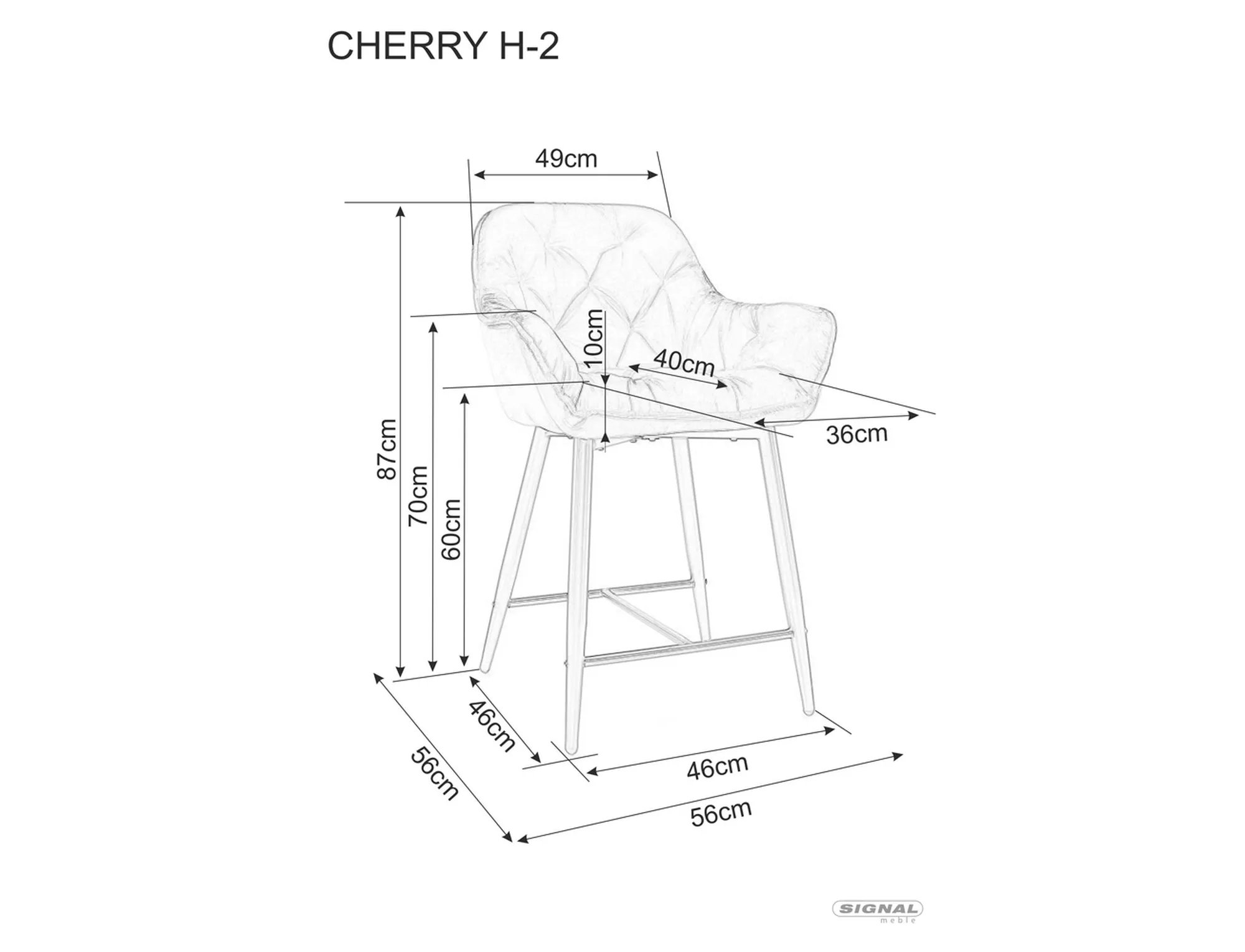 Čalouněná barová židle Cherry H-2 Velvet - černá / béžová Bluvel 28 židle čalouněné cherry h-2 z metalowymi nogami - béžová / bluvel 28 / černá Nohy