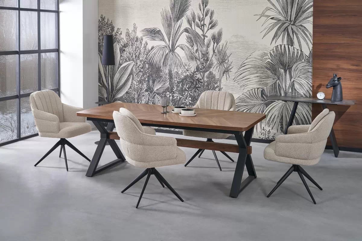 K570 Stolička béžový (1p=2 szt) Stolička čalúnená Embla otočna - bezowe / čierny nožičky