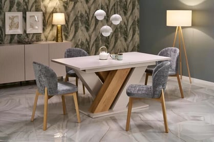 Stolička čalúnená Isario - sivá látka Cremona 96 / dub prírodný Stolička čalúnená Isario - Popolový Cremona 96 / Dub prírodné