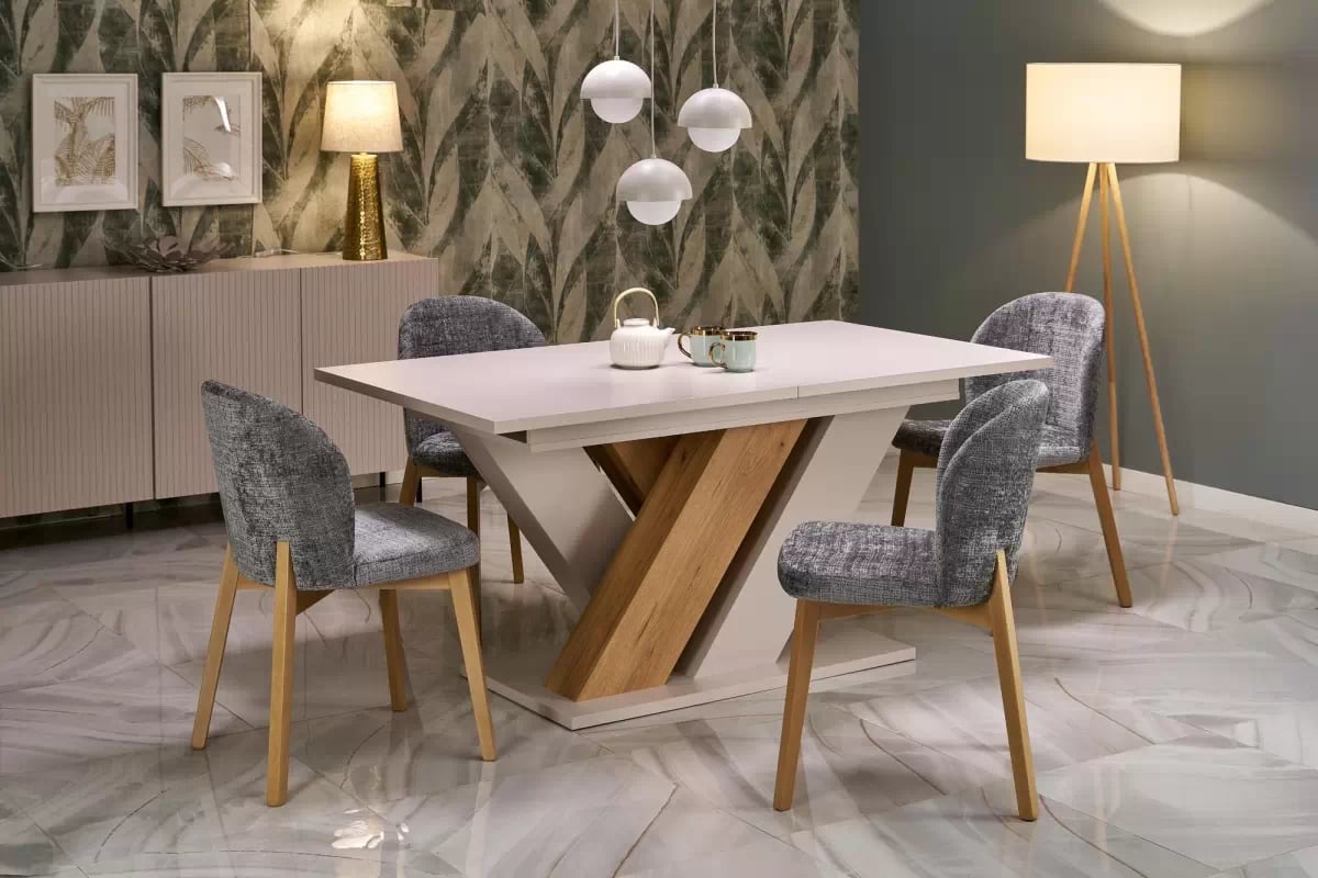 Stolička čalúnená Isario - sivá látka Cremona 96 / dub prírodný Stolička čalúnená Isario - Popolový Cremona 96 / Dub prírodné