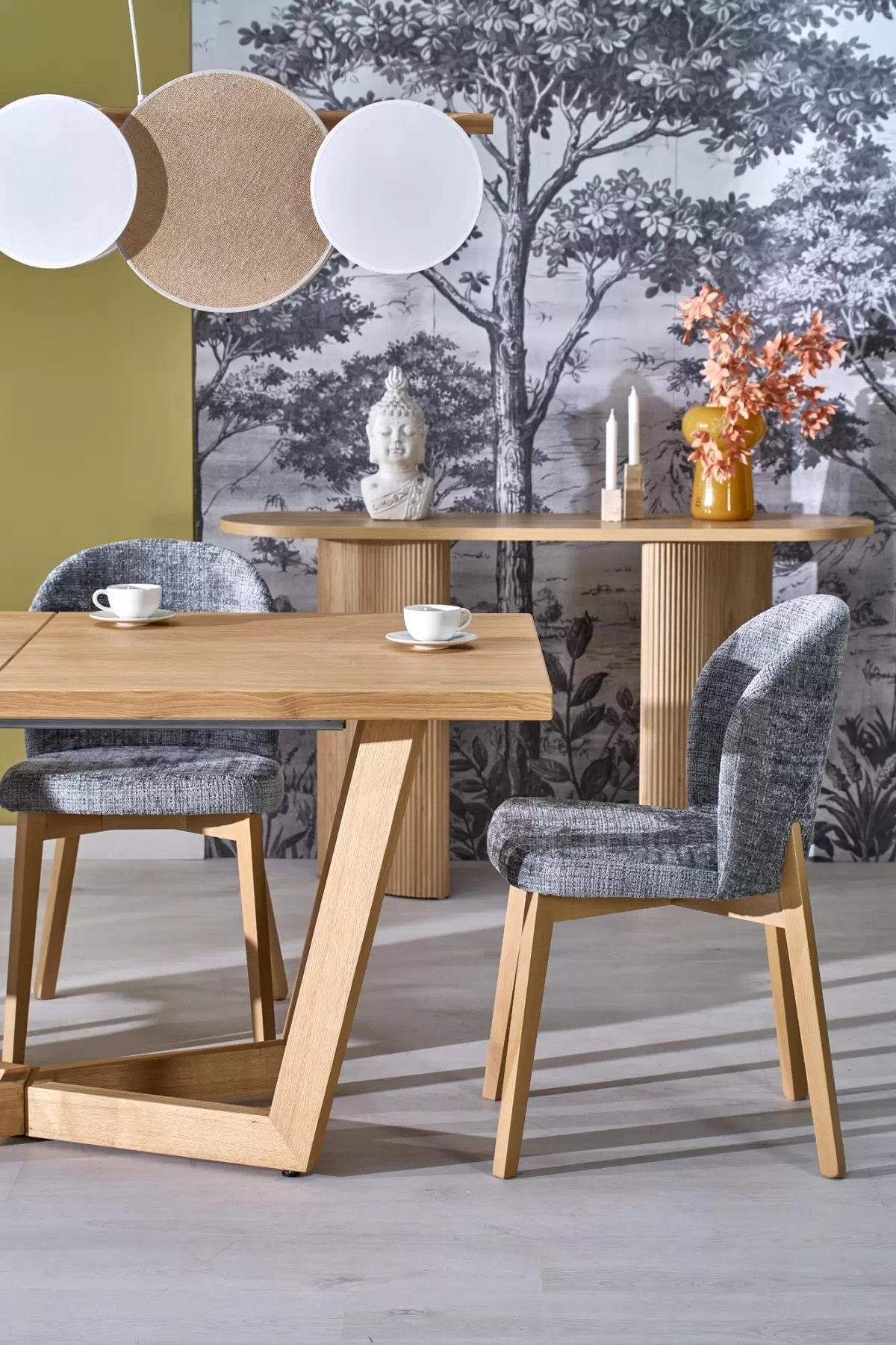 Stolička čalúnená Isario - sivá látka Cremona 96 / dub prírodný Stolička čalúnená Isario - Popolový Cremona 96 / Dub prírodné