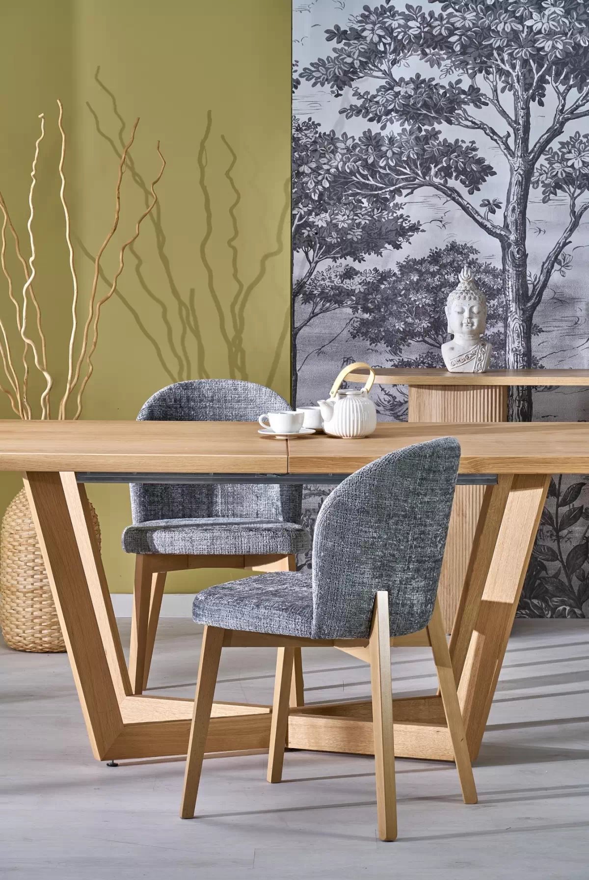 Stolička čalúnená Isario - sivá látka Cremona 96 / dub prírodný Stolička čalúnená Isario - Popolový Cremona 96 / Dub prírodné