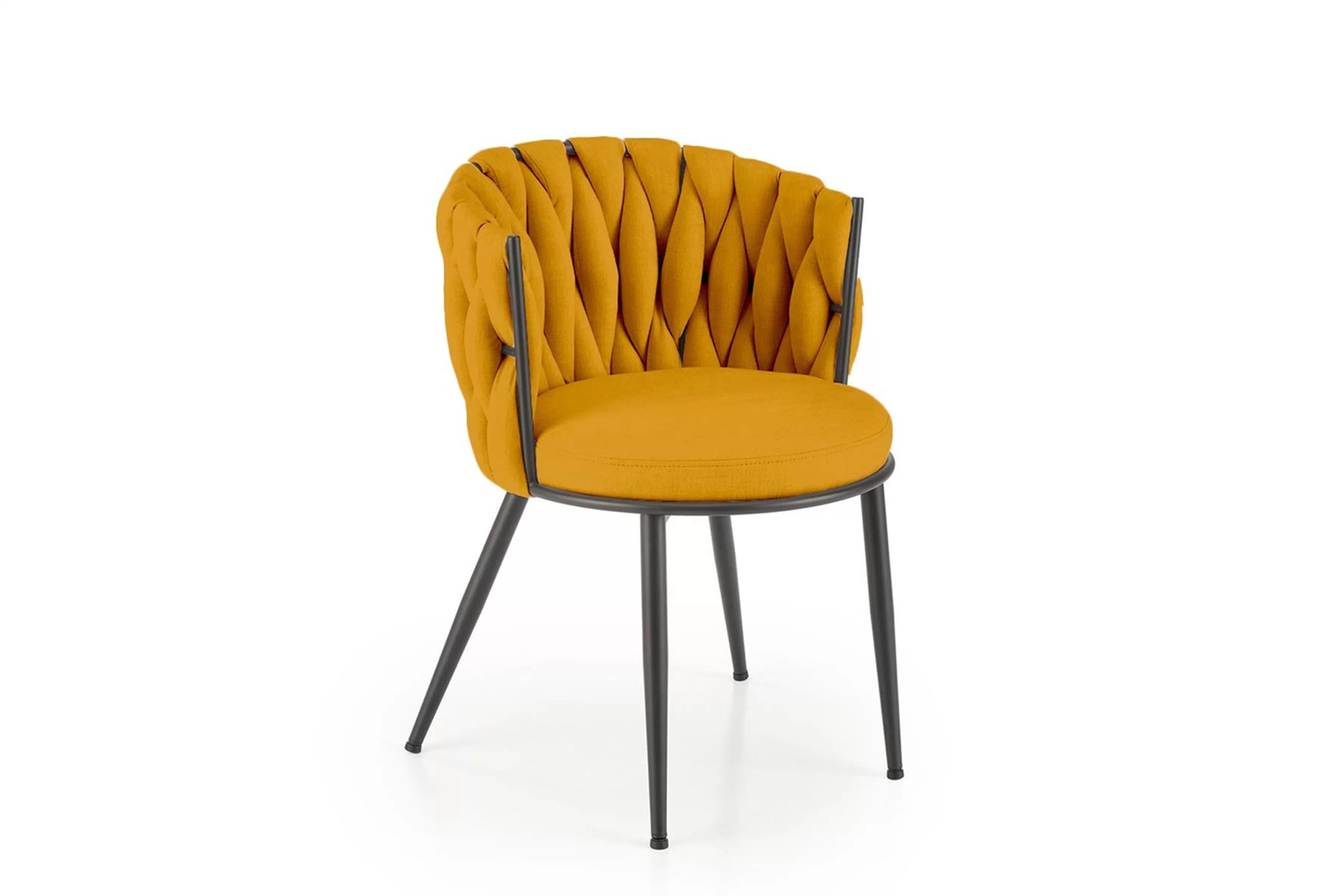 Jedálenské kreslo Verosa - horčicová pletenina Nea 66 / čierna Stolička čalúnená Verosa - horčicová plecionka Nea 66 / nožičky čierny