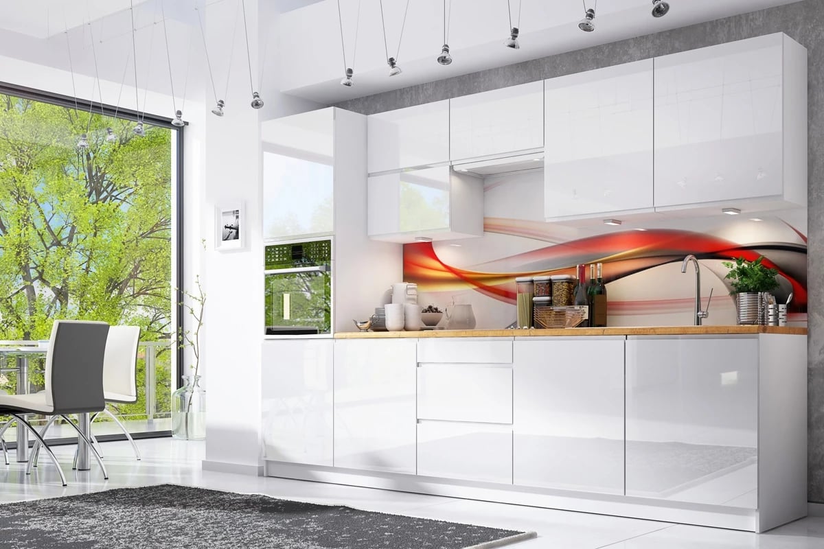 Kuchyňská sestava Aspen 300 cm – bílý lesk Kuchyně Aspen Bílý lesk - 300cm - Komplet nábytku kuchyňského