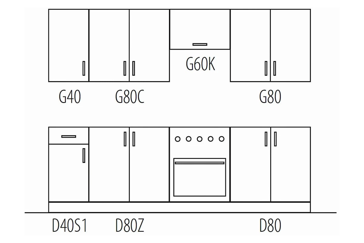 Kuchyňská sestava Aspen 260 cm – bílý lesk Kuchyně Aspen Bílý lesk