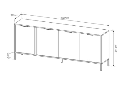 Komoda Interi 200 cm - antracit Komoda čtyřdveřová Interi 200 cm - Antracytová 