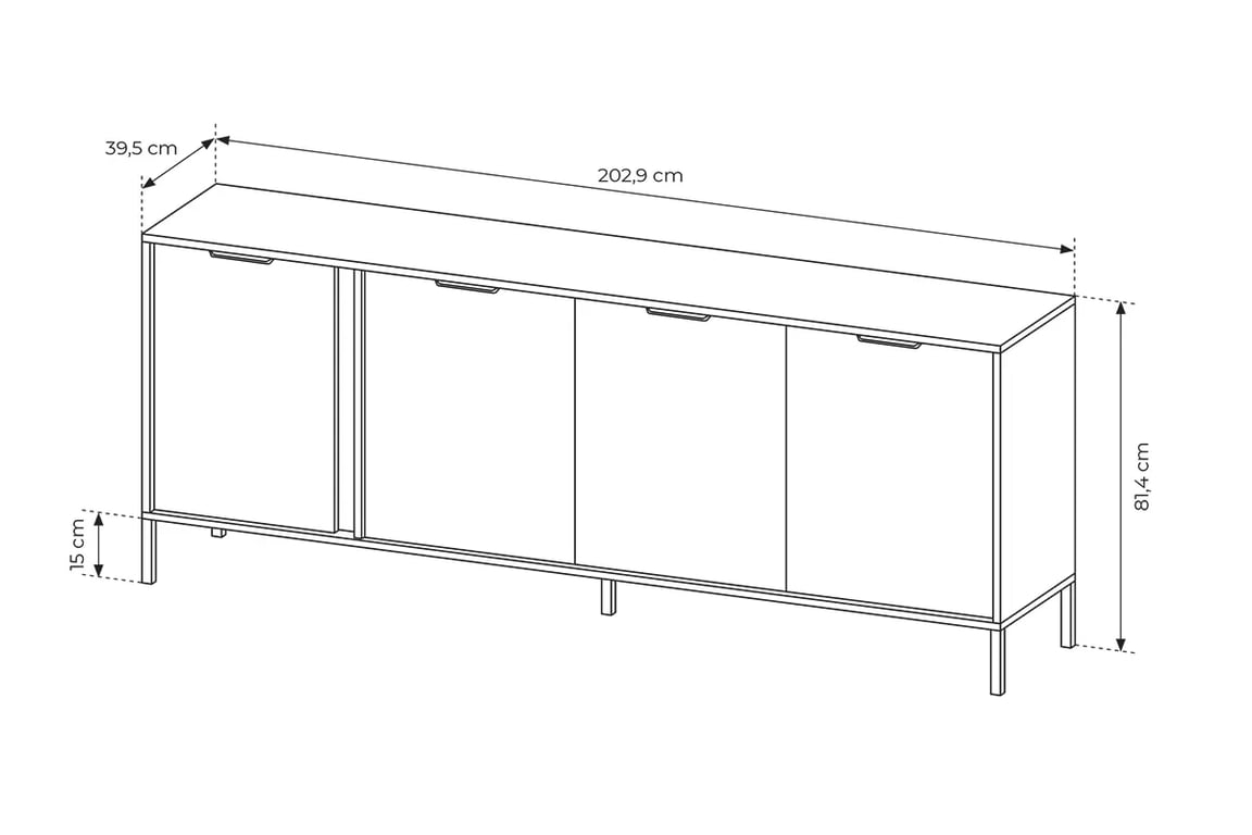 Komoda Interi 200 cm - Antracitová Štvordverová Komoda Interi 200 cm - Antracytová 