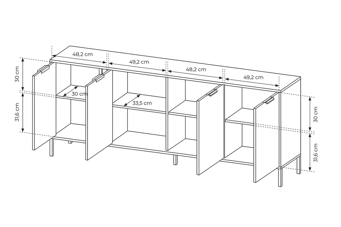 Komoda Interi 200 cm - antracit Komoda čtyřdveřová Interi 200 cm - Antracytová 