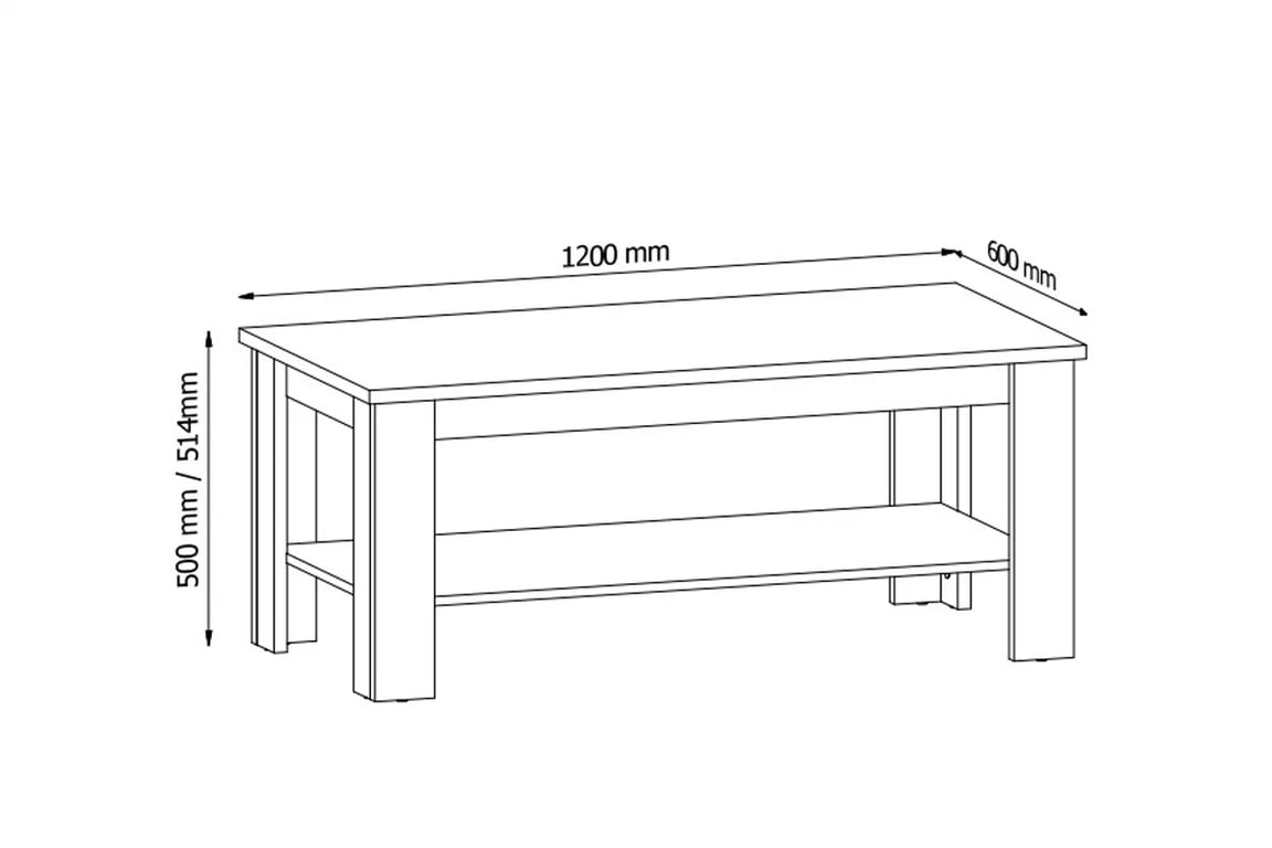 Konferenční stolek Prowansja ST2 120x60 cm - borovice andersen Konferenční stolek kawowa ST2 Prowansja - szkic i Rozměry 